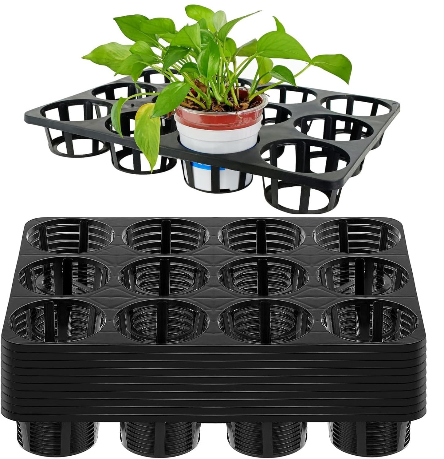 12 Cell Nursery Planter Pots Trays, 10 Pack Seed Starter Pots Moving Trays, Garden Plant Pot Shuttle Carry Holder and Trays for 4 inch Round Plastic Nursery Pots Flower Pot Carrier Transporting
