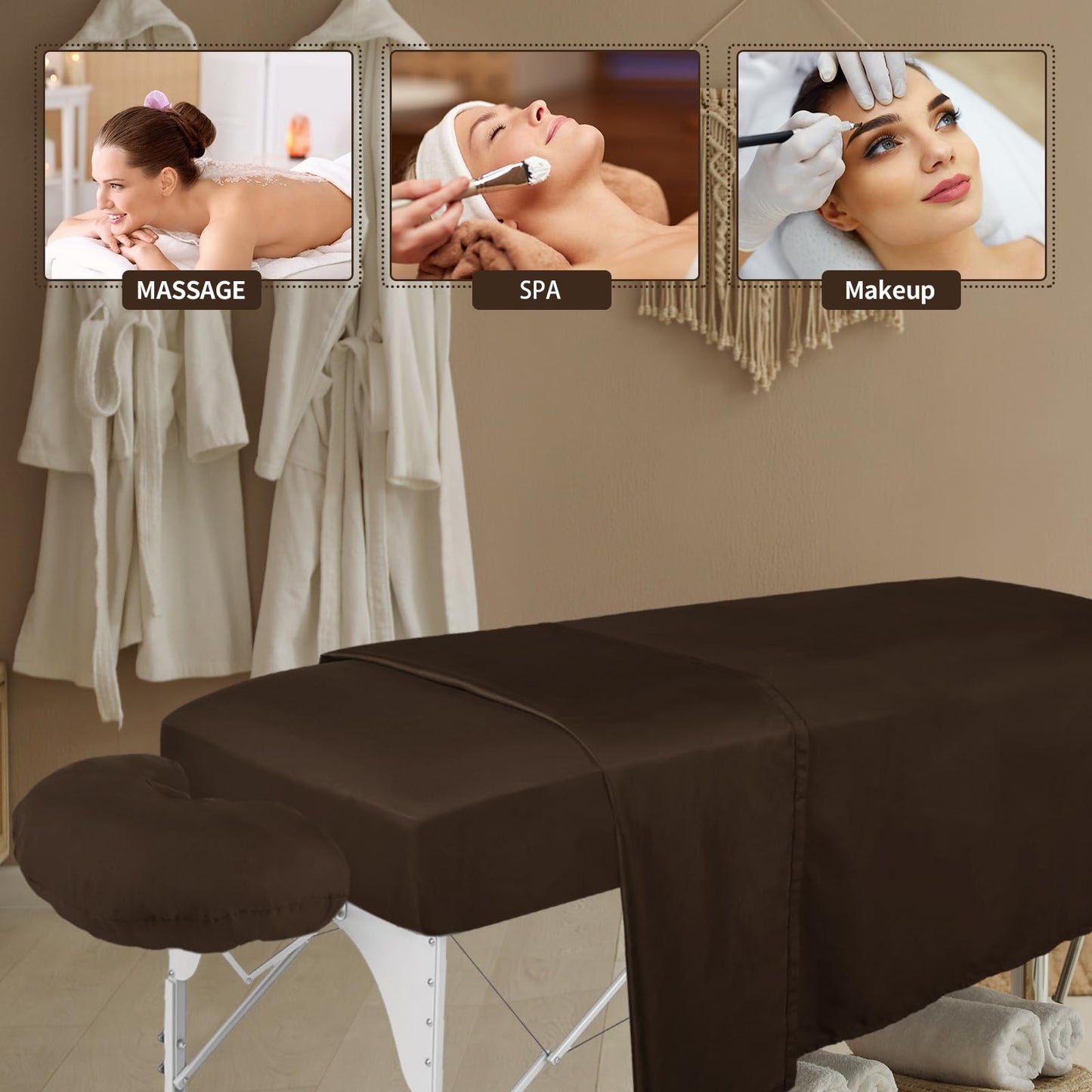Oudain 4 Sets 3 Piece Soft Microfiber Massage Table Sheets Set Bulk Includes Massage Flat Sheet and Fitted Sheet and Face Rest Cover(Chocolate)