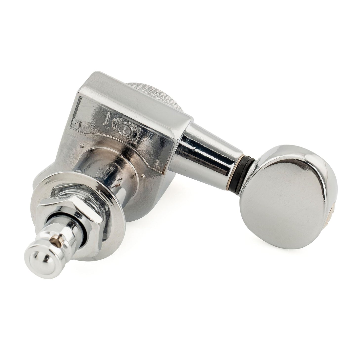 Musiclily Pro Left-Handed 6-in-line 18:1 Ratio Full Sealed Locking Machine Heads Tuners Tuning Pegs Keys with Vintage Oval Button 45 Degree Screw for Strat Tele Style Electric Guitar, Chrome