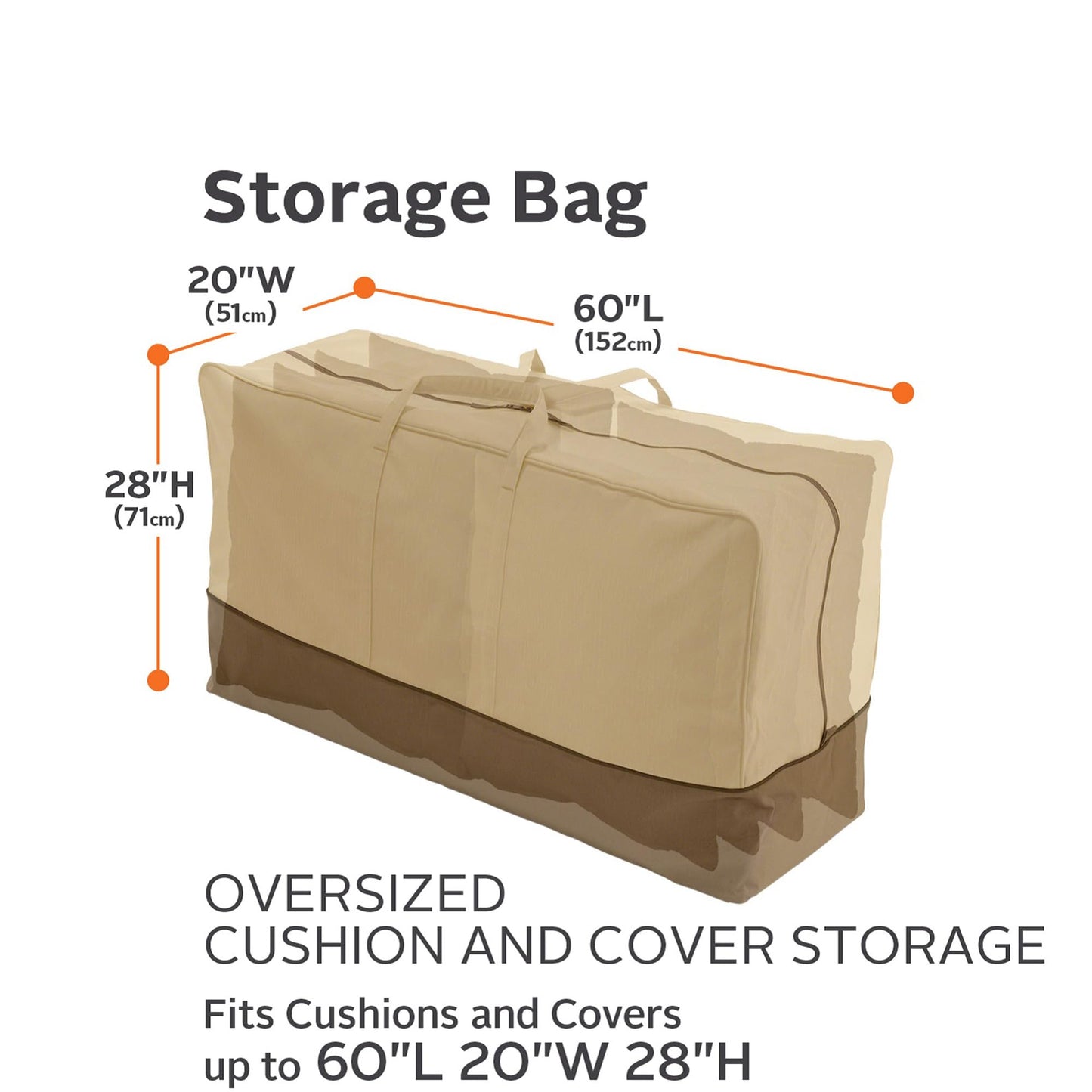 Classic Accessories Veranda Water-Resistant 60 Inch Patio Cushion and Cover Storage Bag, Patio Furniture Covers