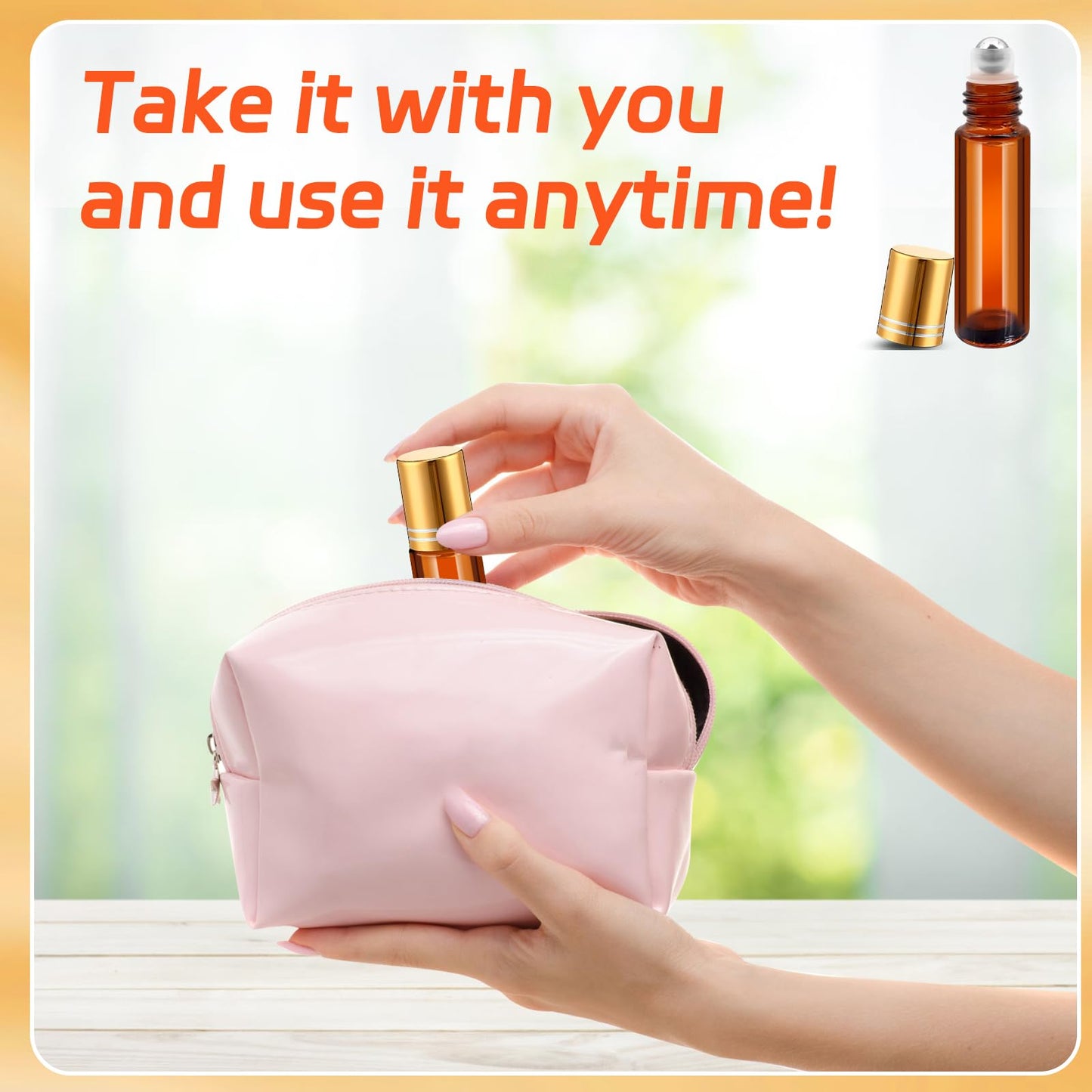 50 Pack Essential Oil Roller Bottles,10ml Glass Roll on Bottles with Funnels, Stainless Steel Roller Balls Bottle Refillable Empty Roll on Perfume Bottle for Travel(Amber)