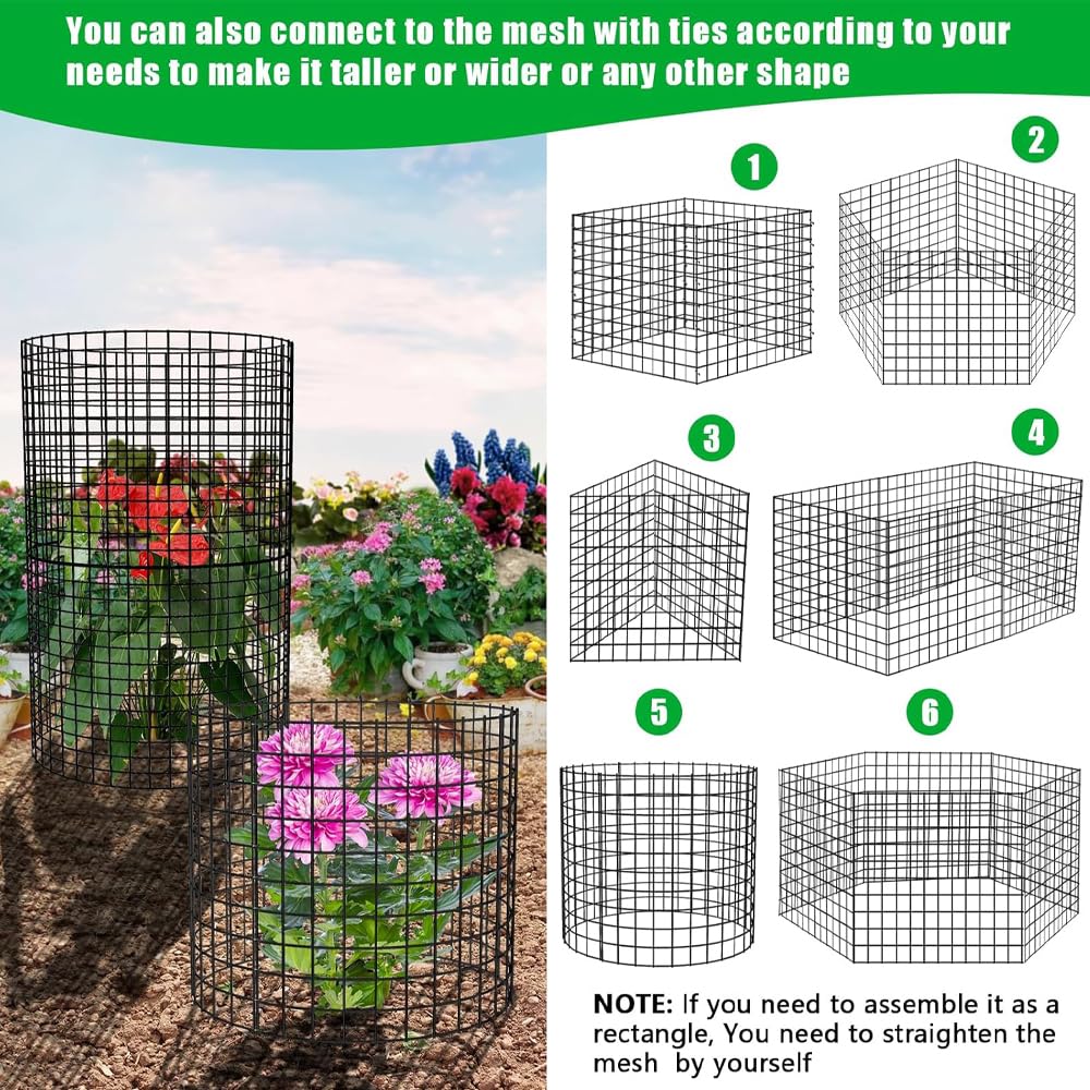 10 Pack Round Plant Protector from Animals,12'' x 14'' Metal Plant Cages，Metal Mesh to Keep Animals Out, Wire Plant Protectors for Rabbits Chicken Duck