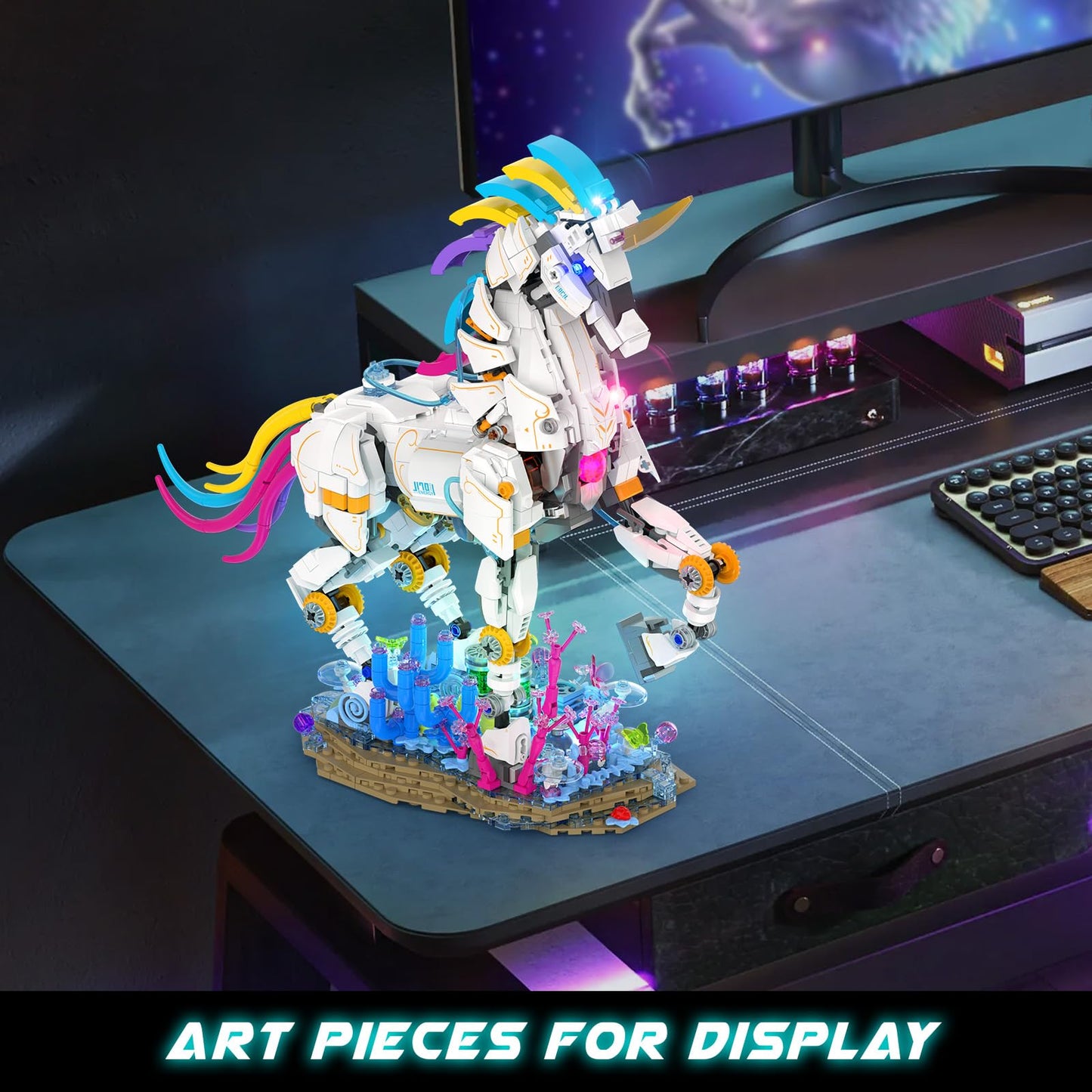 JMBricklayer Unicorn Building Blocks Set for Adults with Lights 70008, Art Creator Animals Display Model Kit, Cool Rainbow Unicorn Building Toy Home Decor, Christmas Birthday Gifts for Girls Boys 14+