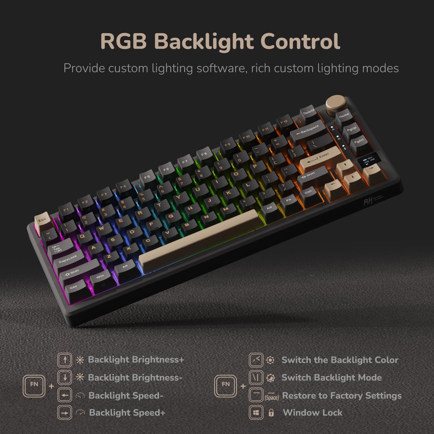 RK ROYAL KLUDGE M75 Wireless Mechanical Keyboard 2.4Ghz/BT5.1/USB-C Gaming Keyboard 75% Layout 81 Keys Gasket Mount with OLED Display & Knob RGB Backlight Hot-Swappable Viridian Switch, Grey