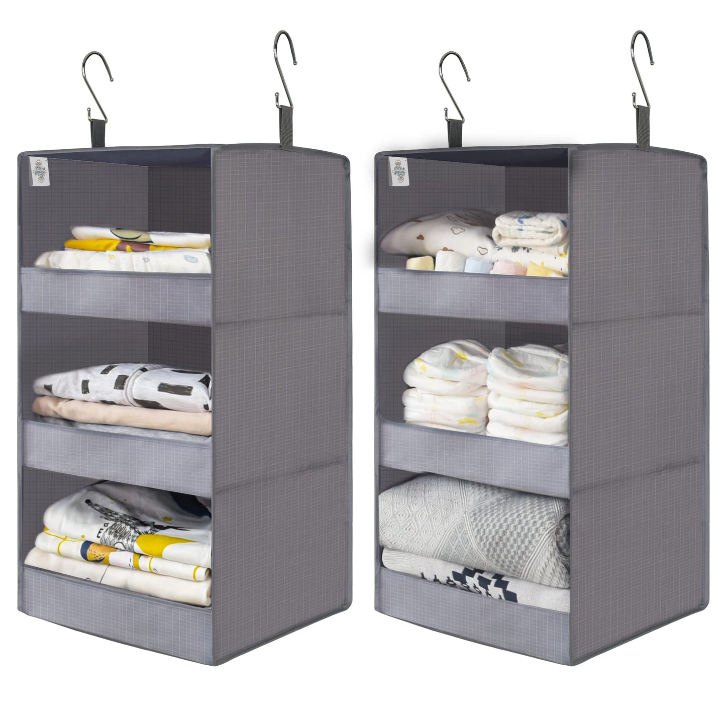 GRANNY SAYS 3-Shelf Closet Hanging Organizers, Pack of 2 Hanging Storage Shelves, Garde Robe Organisation, Foldable Hanging Closet Storage Organizer, Short Hanging Shelf Organizers for Closet, Grey