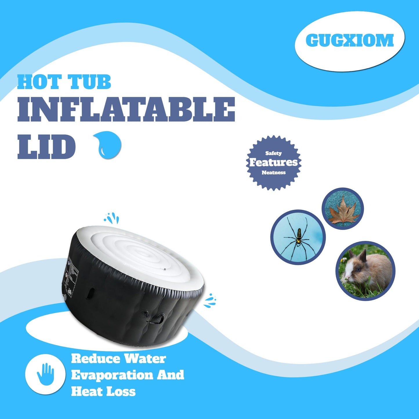 Gugxiom 4.5 Ft Inflatable Hot Tub Lid, Foldable Windproof Protector Cover, Energy-Saving, Dust-Proof, Hot Tub Inflatable Lid for All 4 Person Round