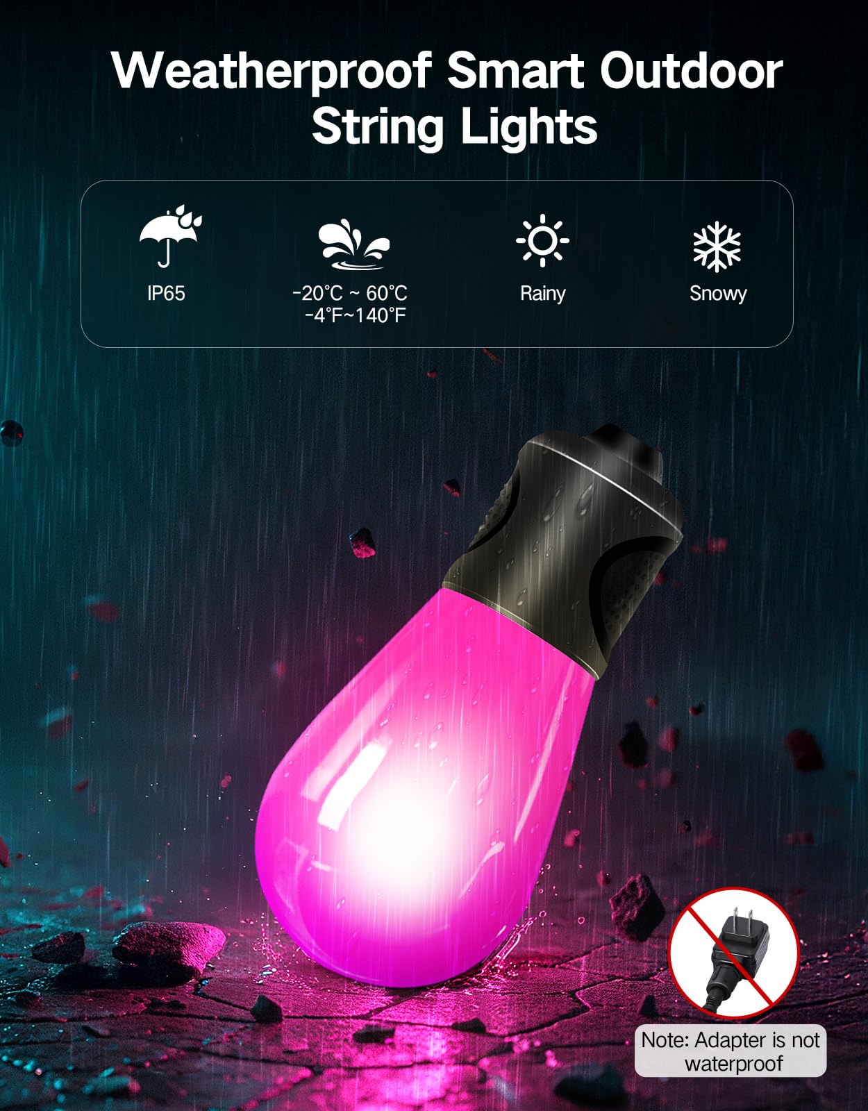 OUTON Outdoor String Lights, 46FT Smart AI RGB Patio Lights with Individual Bulb Control, APP Remote Voice Control, Works with Alexa and Google Assistant, IP65 Waterproof, Dimmable for Backyard Party