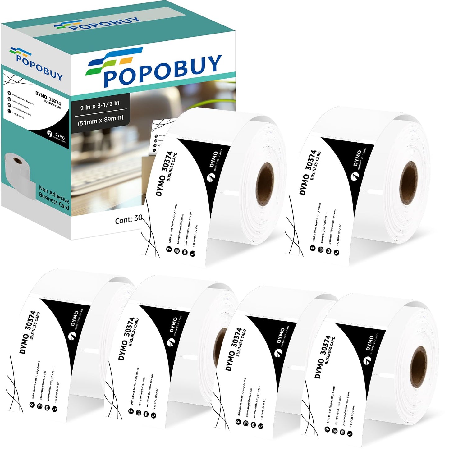 6 Roll (300 Labels/per) Compatible for Dymo 30374 White 2x3-1/2 Business/Appointment Cards Stock Non-Adhesive Label Printer Tape for LabelWriter 450, 450 Turbo, 4XL Printers [NOT FIT 550 & 5XL]