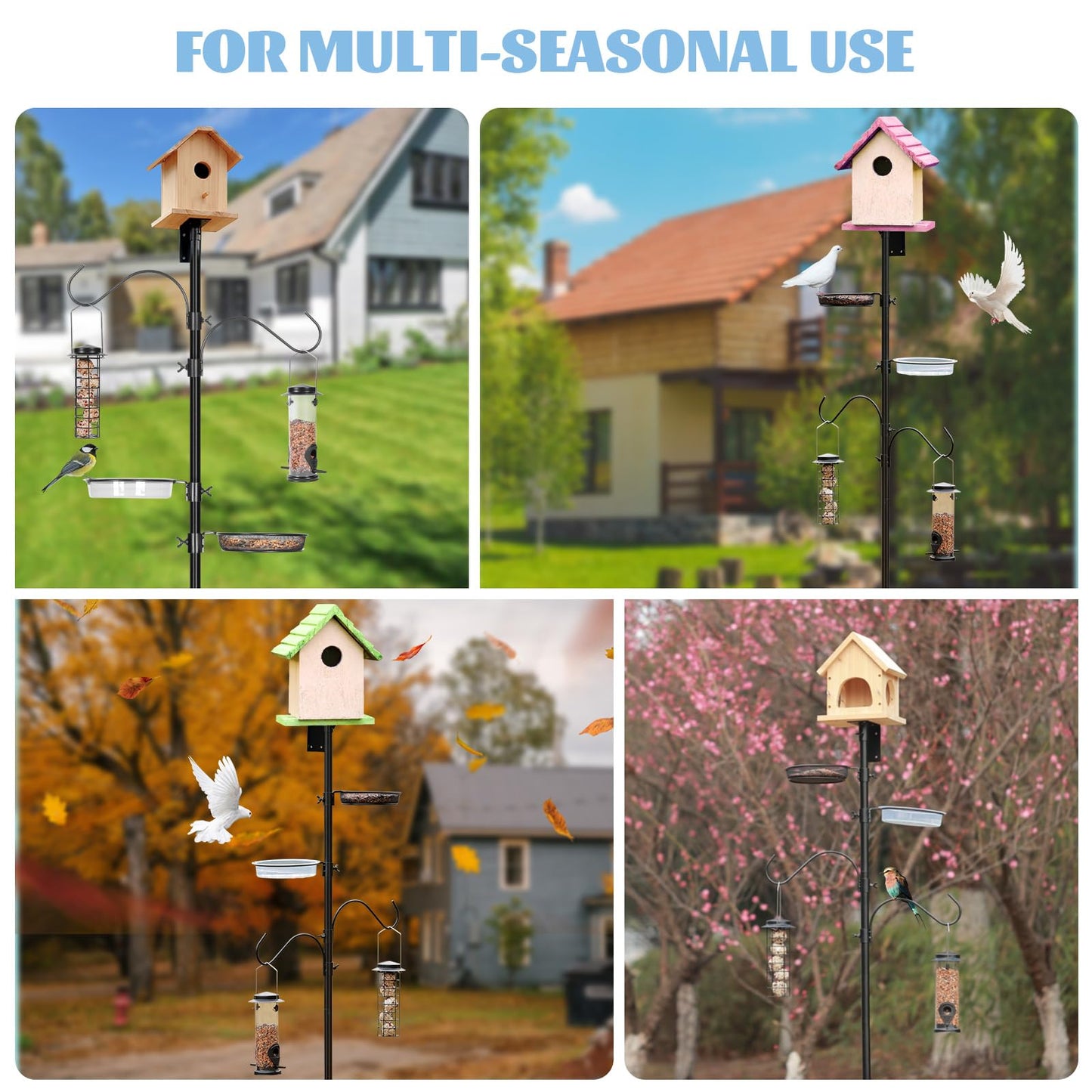 Urban Deco Adjustable Bird House Pole, Birds House Pole Mount Kit, Bird Feeder Pole with 5 Prongs for Outdoor Use, Suitable for Yard, Garden, Field, Without Bird House, Black (Black, 196 cm)