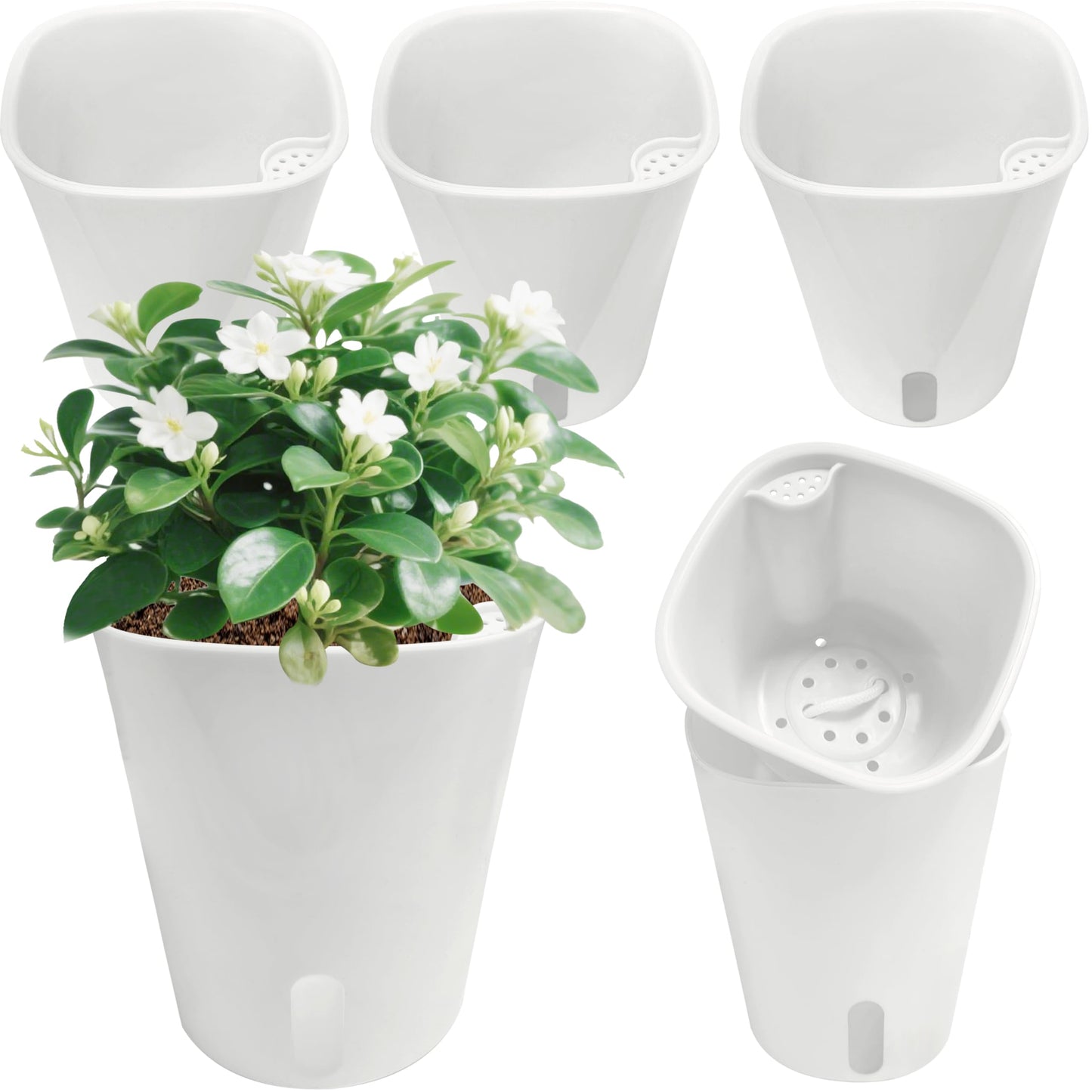 TCBWFY 5" Self Watering Pots for Indoor Plants,5 Sets Self Watering Planter Pots with Visual Water Level Window and Multiple Vents, Plant Pots for All House Plants,Flowers,Herbs,Succulent
