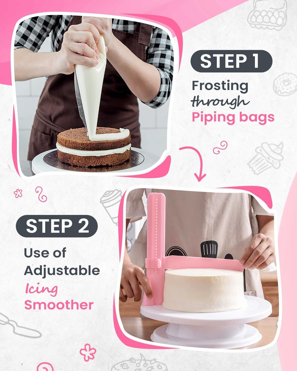 RFAQK 200 PCs Cake Decorating Kit with Cake Turntable-48 Numbered Easy to use Icing Tips-7 Korean Tips with Booklet & E.Book-Straight & Offset Spatula-Cake Leveler & Other Baking Supplies
