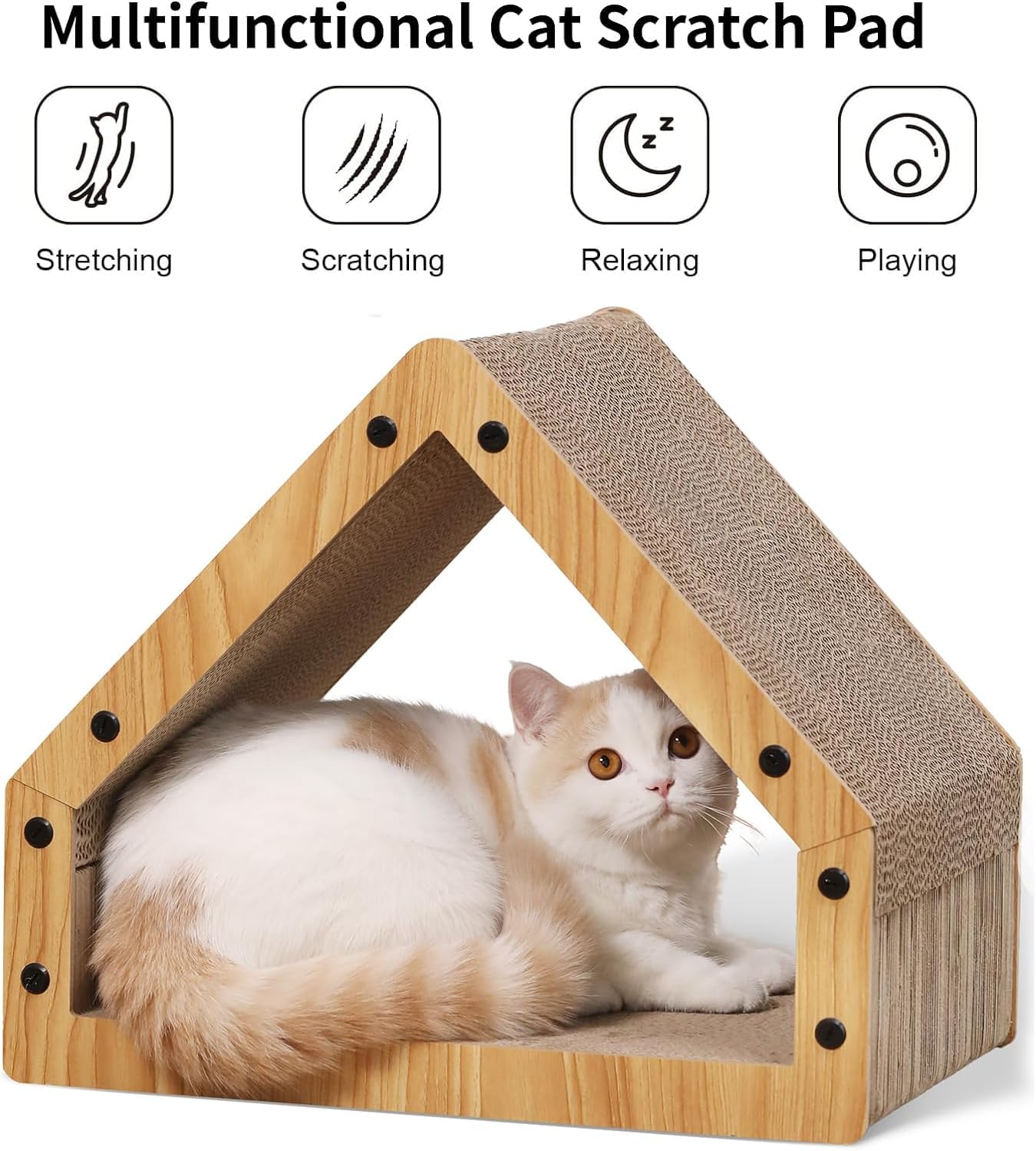 FUKUMARU Cat Scratcher House, Cozy Cardboard Design, Safe and Secure for Kittens, Eco-Friendly, 16.14 in Bevelled Surface, Maximum Load Capacity 22 Lbs