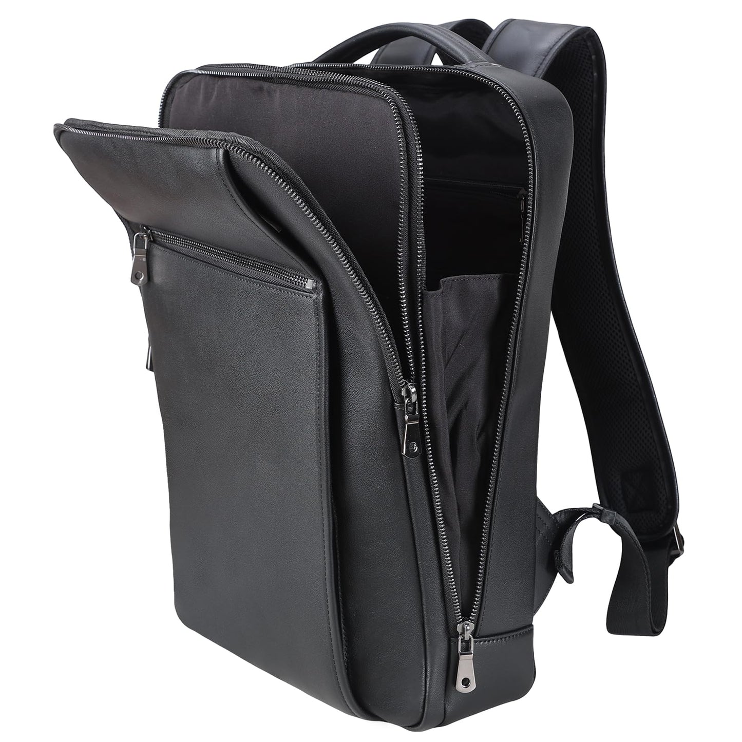 Masa Kawa Slim Genuine Leather Business Backpack for Men Women 15.6" Laptop Bag Office Work Travel Small Thin Computer Casual Daypack, Black