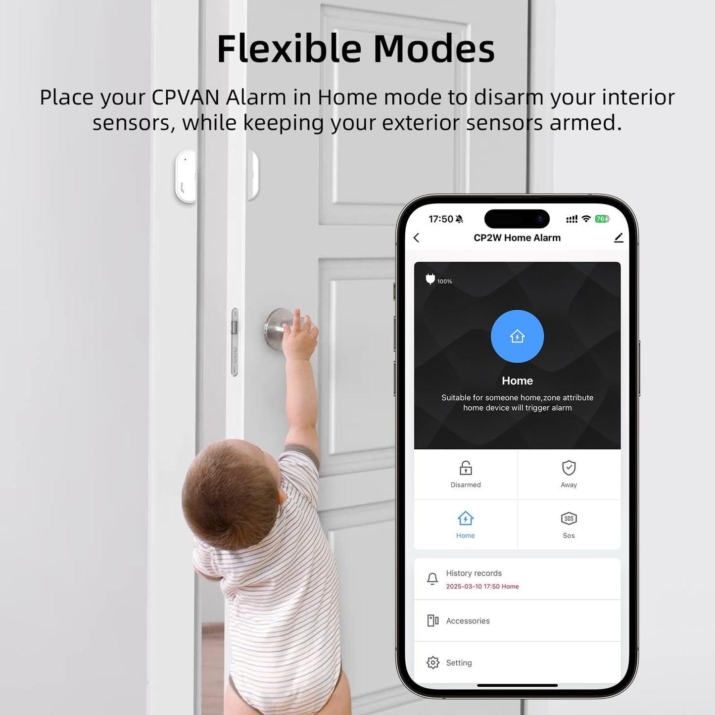 CPVAN Home Alarm System, 2.4GHz WiFi PIR Motion Sensor Alarm, Wireless Door/Window Alarm(Not for Iron Material) for Security with Phone APP Alert 9 Pieces-Kit, White