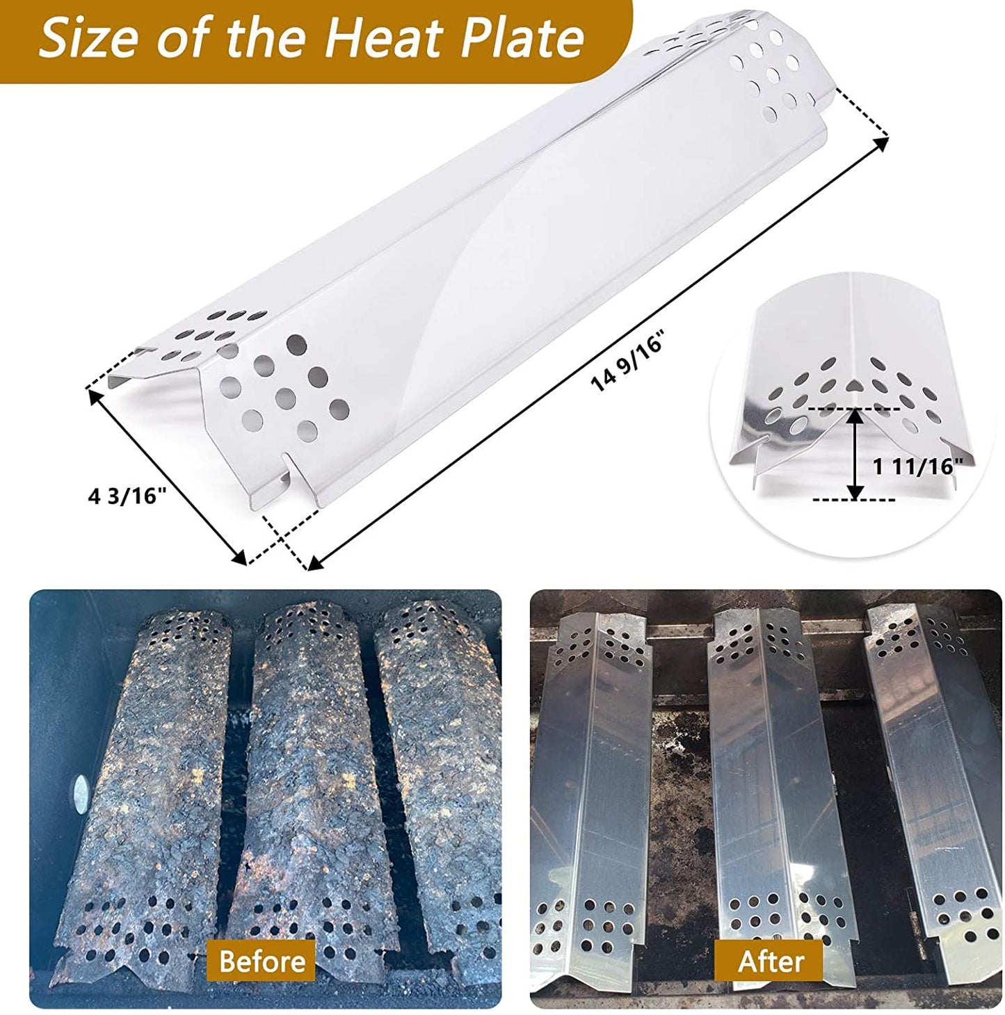 Replacement Parts for Nexgrill 720-0888A 720-0888 BBQ Grills, 5-Pack Stainless Steel BBQ Heat Shields/Heat Plates & BBQ Burners for Nexgrill 720-0882S 720-0888N Gas Barbecue Grills