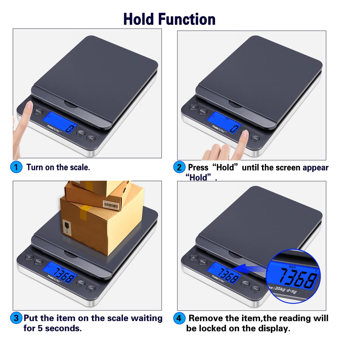 THINKSCALE Shipping Postal Scale 86lb/0.1oz with Hold and Tare, LCD Display, Scale for Packages, Postage Mail, Small Business, Batteries & AC Adapter