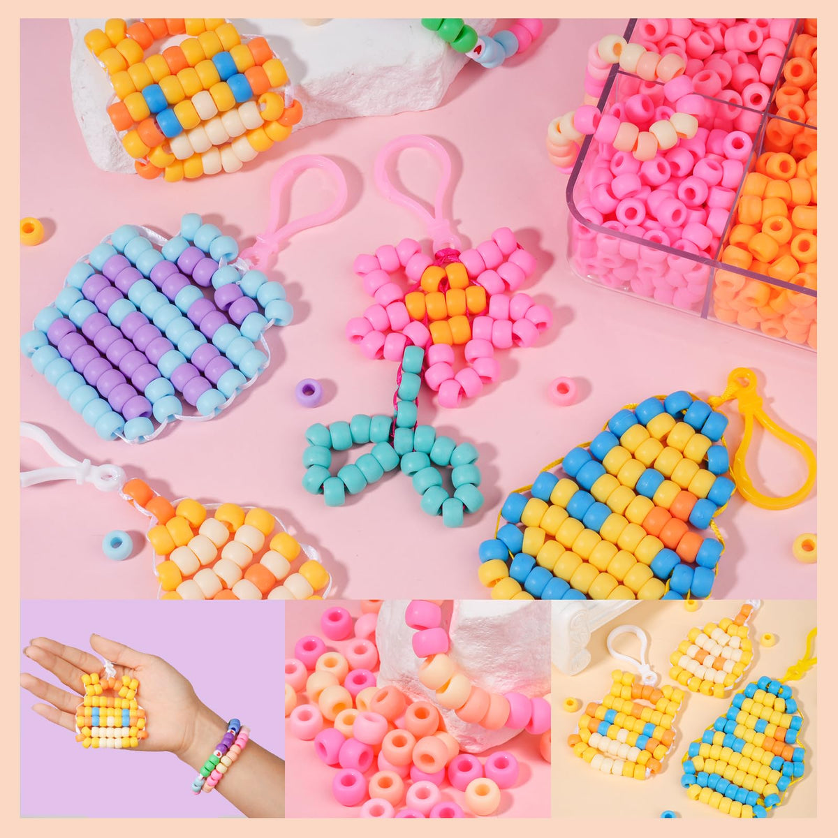 2600+pcs Pony Beads Kit Opaque Matte Rainbow Plastic Craft Multicolor Pony Beads in 18 Colors with Elastic String and Storage Box for Hair Braiding DIY Bracelet Necklace Key Chain and Jewelry Making