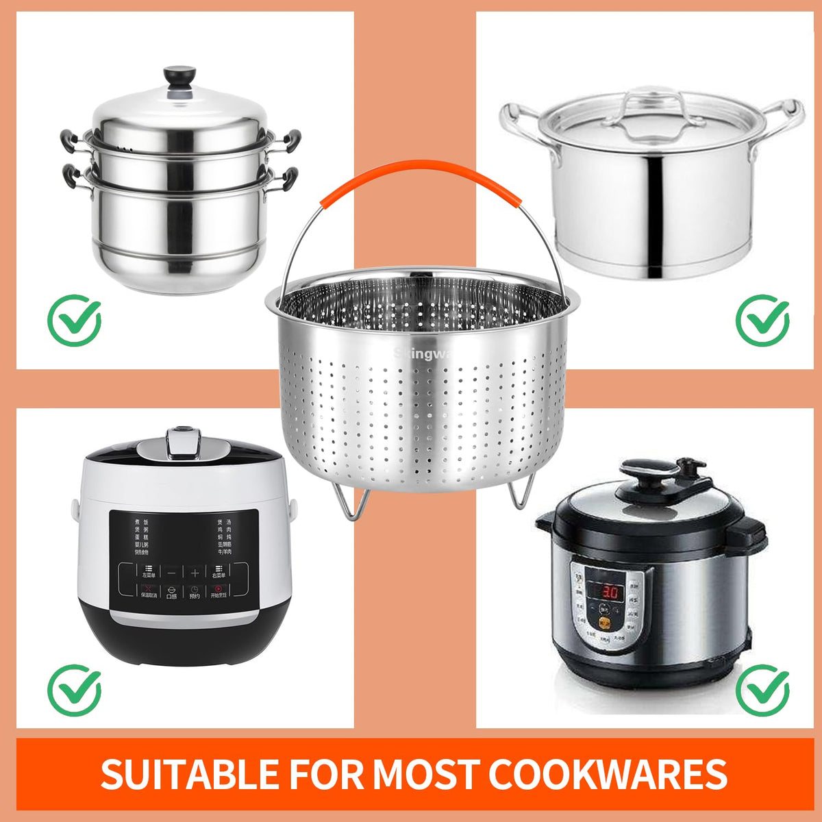 Steamer Basket for Instant Pot, Stainless Steel Vegetable Steamer Basket Insert for Pots (6qt)