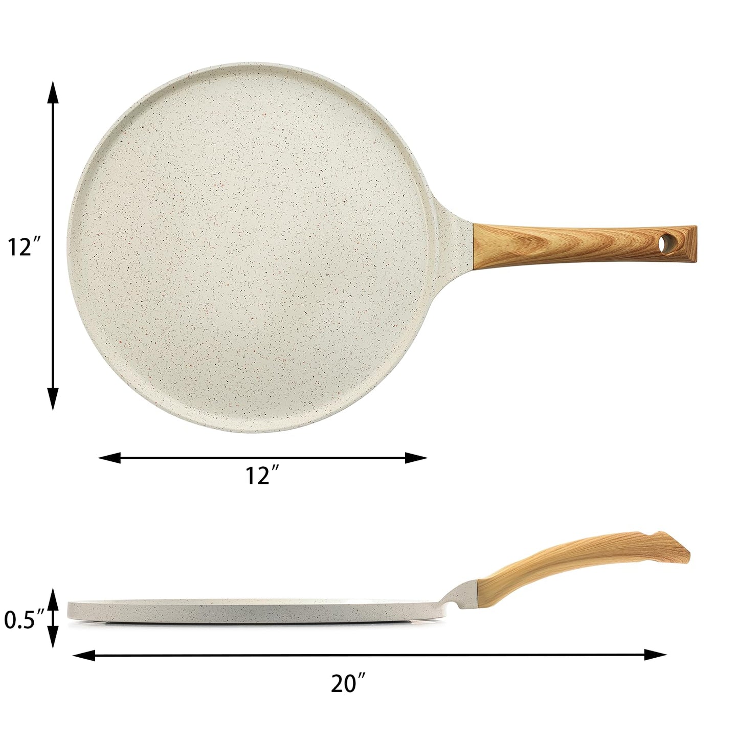 SENSARTE Nonstick Crepe Pan with Spreader, 12-Inch Natural Ceramic Coating Dosa Pan Pancake Flat Skillet Tawa Griddle with Stay-Cool Handle, Induction Compatible (White)