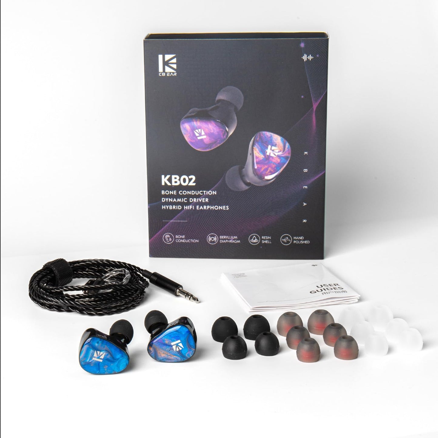 KBEAR KB02 Colorful Resin Shell in Ear Monitor Headphones, Bone Conduction Dynamic Driver Wired Earbuds, IEM Headphones HiFi Earphones with 2Pin 4N OFC Cable 3.5mm Plug for Singers Musicians, Blue