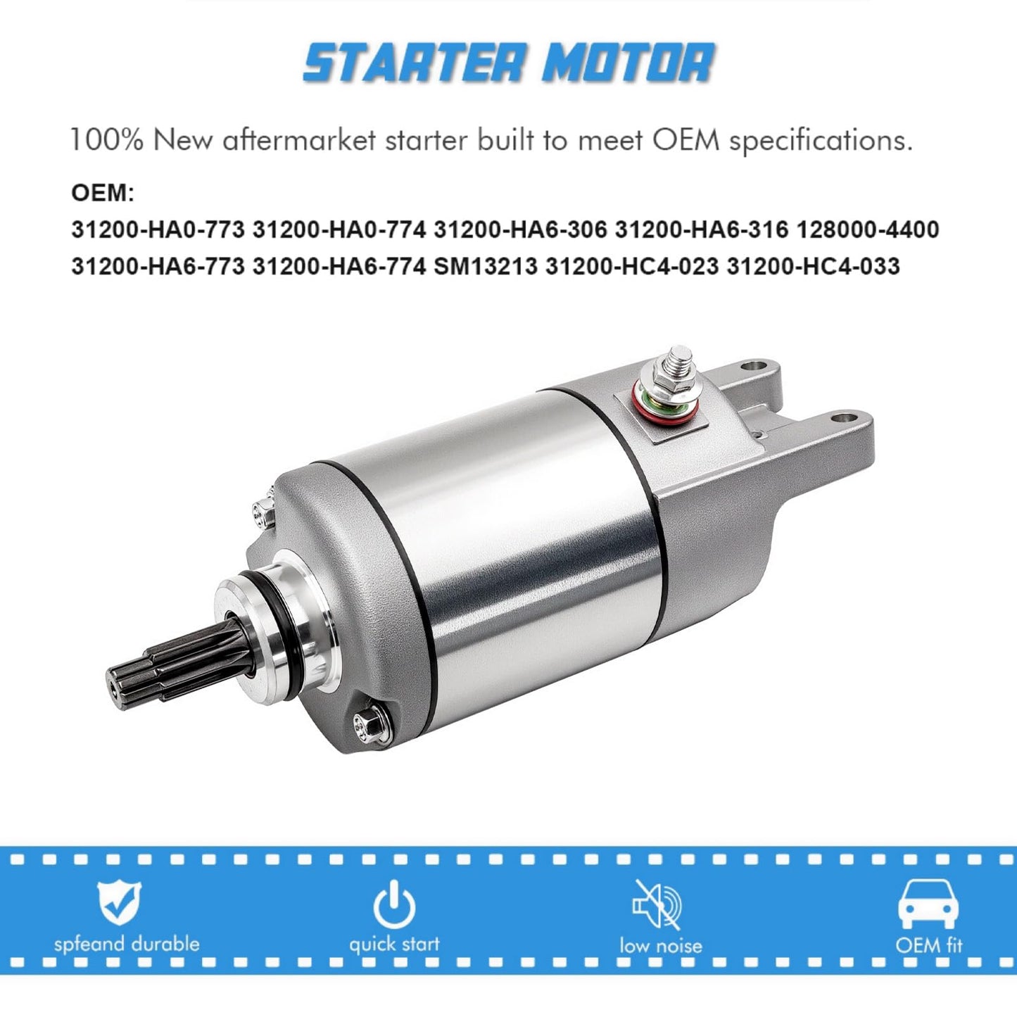 Starter Motor Replacement for 1987-2000 Honda TRX300 TRX250 ATC250 Four Trax 12V CCW 10-SPL Shaft 31200HC4023 31200HC4033,SM13213 128000-4400 SMU0028 41054001 31200-HA6-306