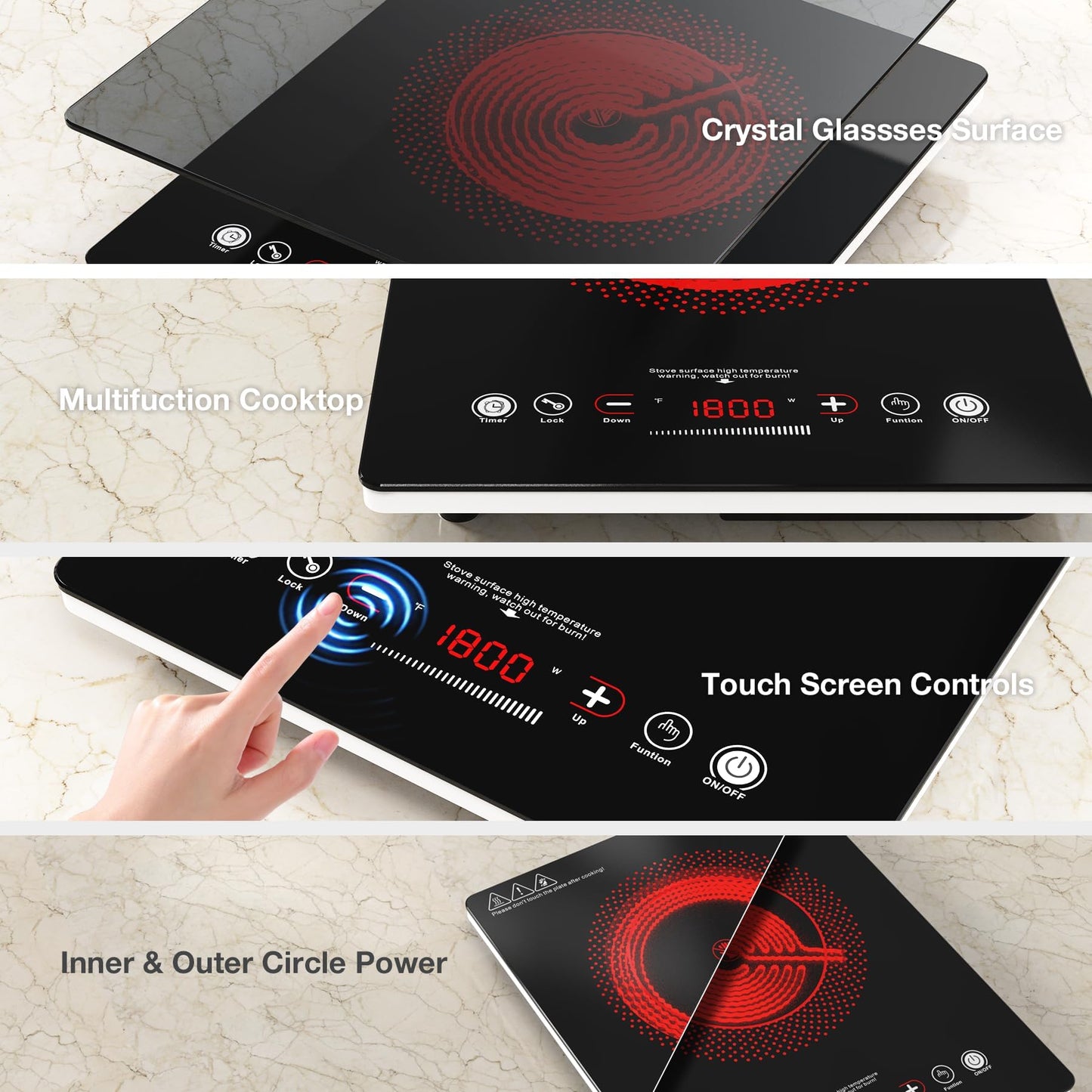 VBGK Single Burner Electric Cooktop,110V 1800W Electric Stove Top with LED Touch Control,Single burner 9 Power Levels, 4 h Timer, Safety Lock,Overheat protection