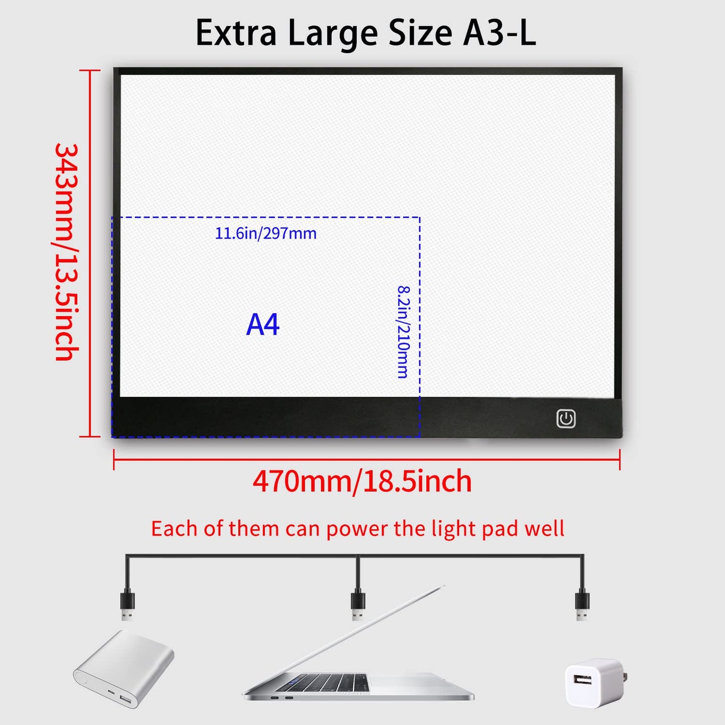 WELZK Diamond Painting Light Pad A3, with Large Metal Stand, L:47 × W:34.3 CM Large Diamond Painting Light Board, Dimmable Diamond Art Light Board.