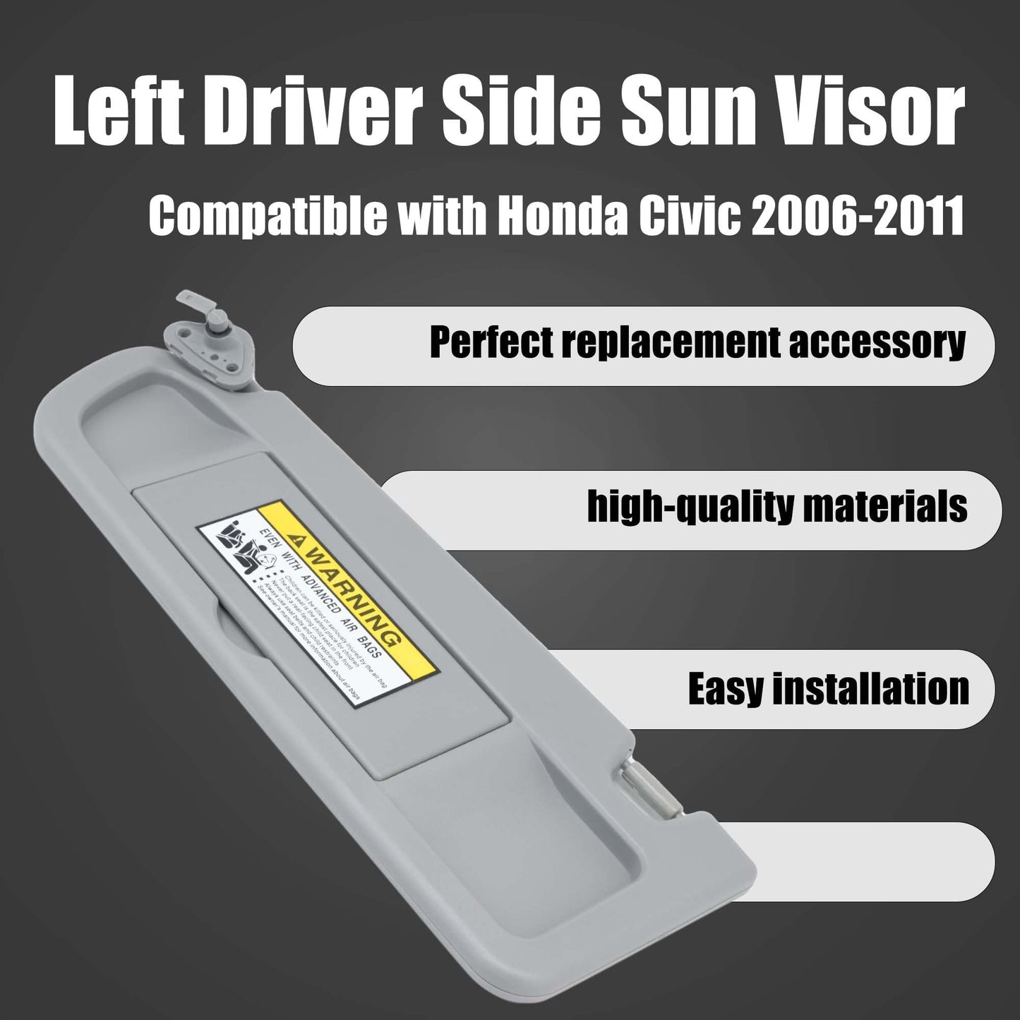 LEVANLIGHT Sun Visor Left Driver Side Compatible with Honda Civic 2006-2011, Replaces# 83280-SNA-A01ZA 83280-SNA-A01ZC (Clear Gray)