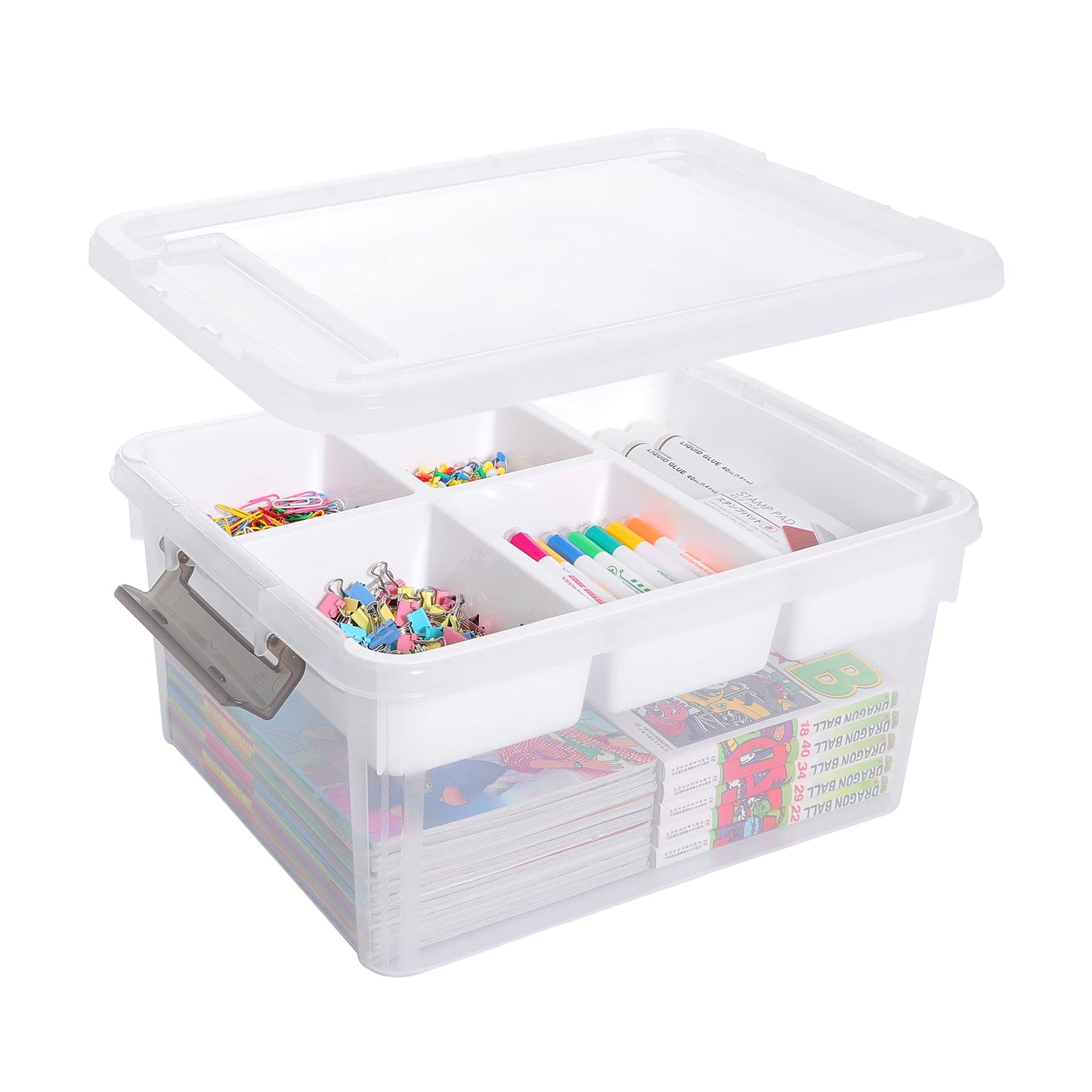 Citylife 17QT Plastic Storage Box with Removable Tray Craft Organizers and Storage Clear Storage Container for Organizing Bead, Tool, Sewing