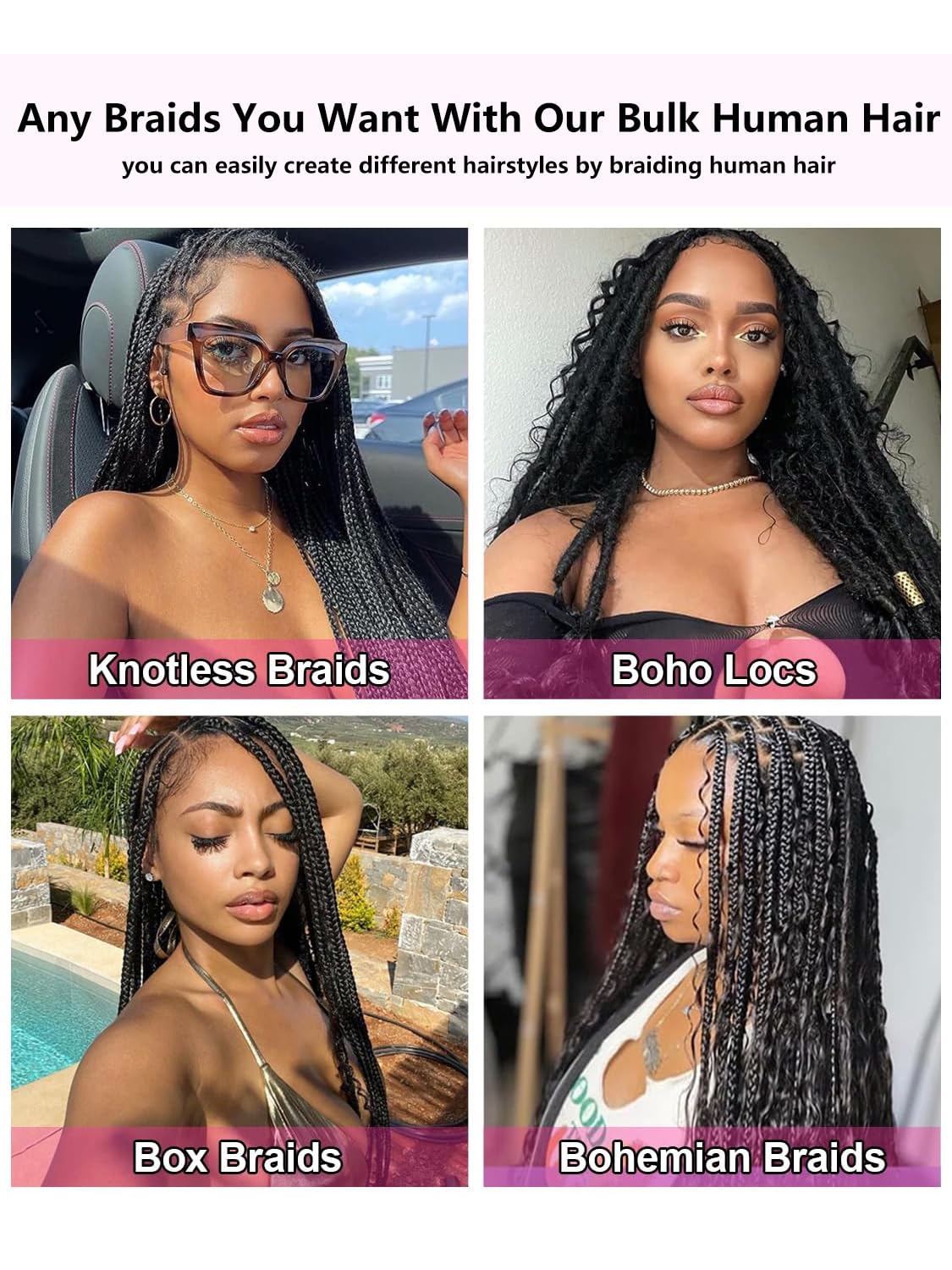 Human Hair Braiding Hair 2 Bundles/Pack 100g 20 Inch Deep Wave Bundles Human for Boho Braids Black Hair Extensions Curly Remy Hair Bulk Brazilian Virgin Human Hair for Women Braids No Weft