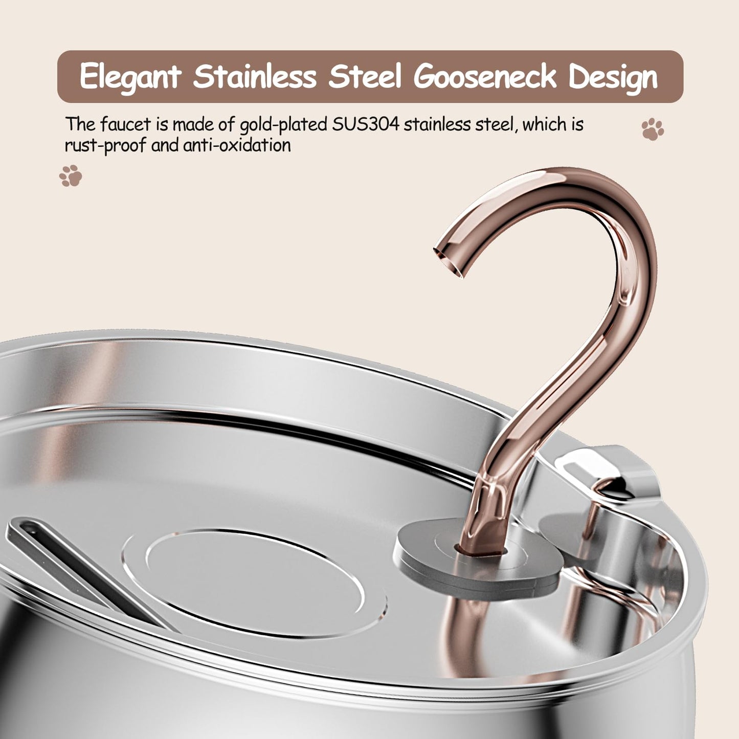 Cat Water Fountain Stainless Steel: 2.5L/84oz Water Fountain Indoor Cat - Gooseneck Pet Water Fountain - Quiet Automatic Pet Water Dispenser - Kitty Spout Water Fountain - WEPOIU