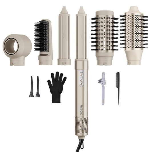 7MAGIC Hair Dryer Brush & 6 in 1 Hair Styler, Silver, 110 Volts, 1200 Watts, Ionic Technology, Fast Drying, Multi Styler for Straight, Wavy, Curly, and Coily Hair,Rose Gold