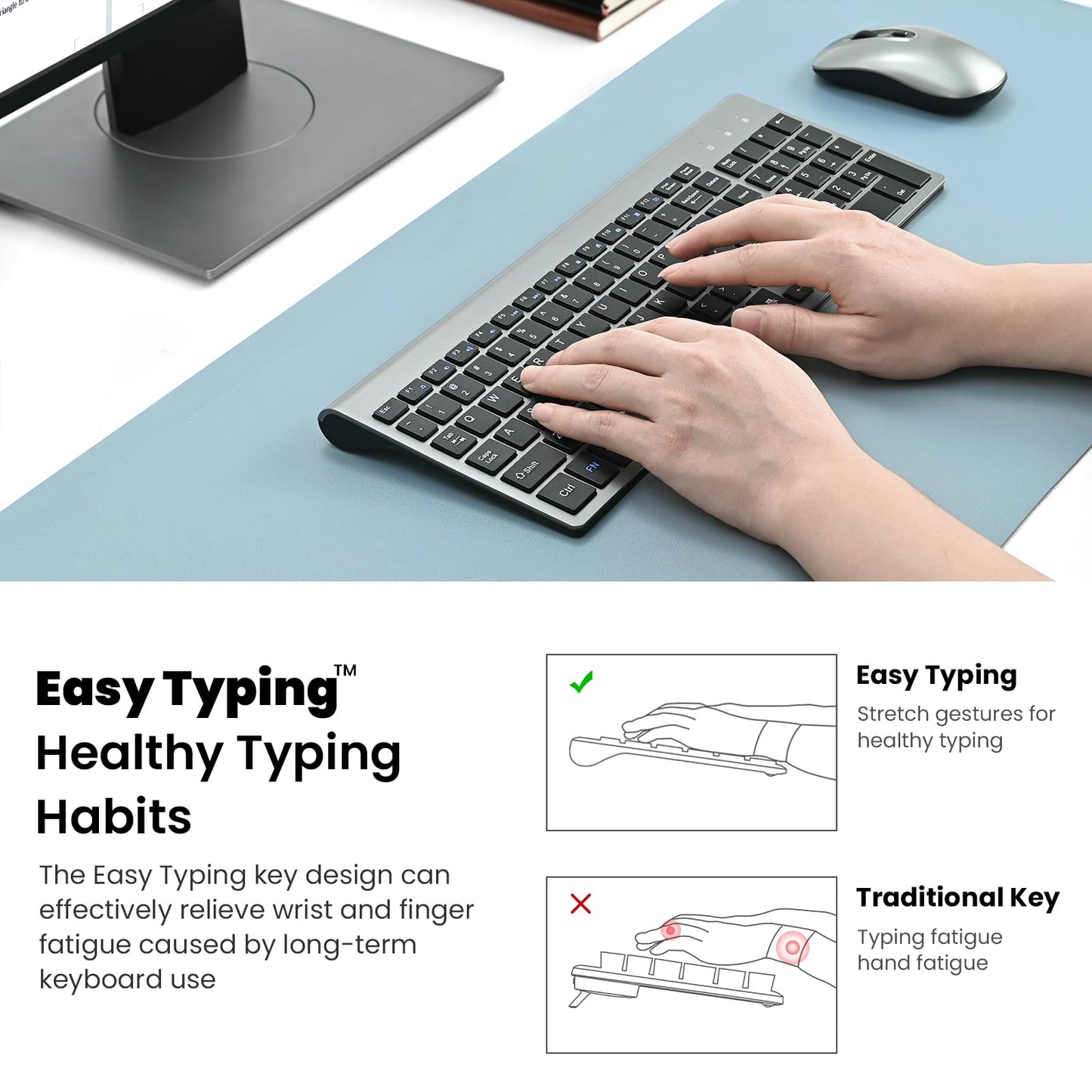 cimetech EasyTyping KF10 Wireless Keyboard and Mouse Combo, [Silent Scissor Switch Keys][Labor-Saving Keys] Ultra Slim Wireless Computer Keyboard and Mouse, Easy Setup for PC/Laptop/Mac/Windows -Grey