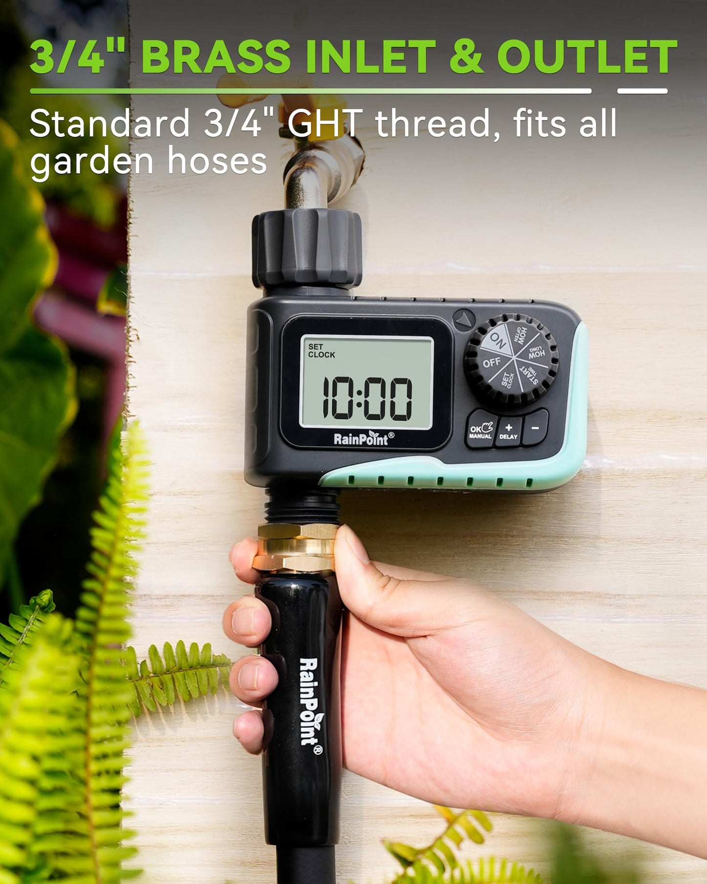 RAINPOINT Sprinkler Timer,Water Timer Programmable Garden Outdoor Hose Feature Timer with Rain Delay/Manual/Automatic Watering System,Waterproof Digital Irrigation Timer System for Lawns Pool,1 Outlet