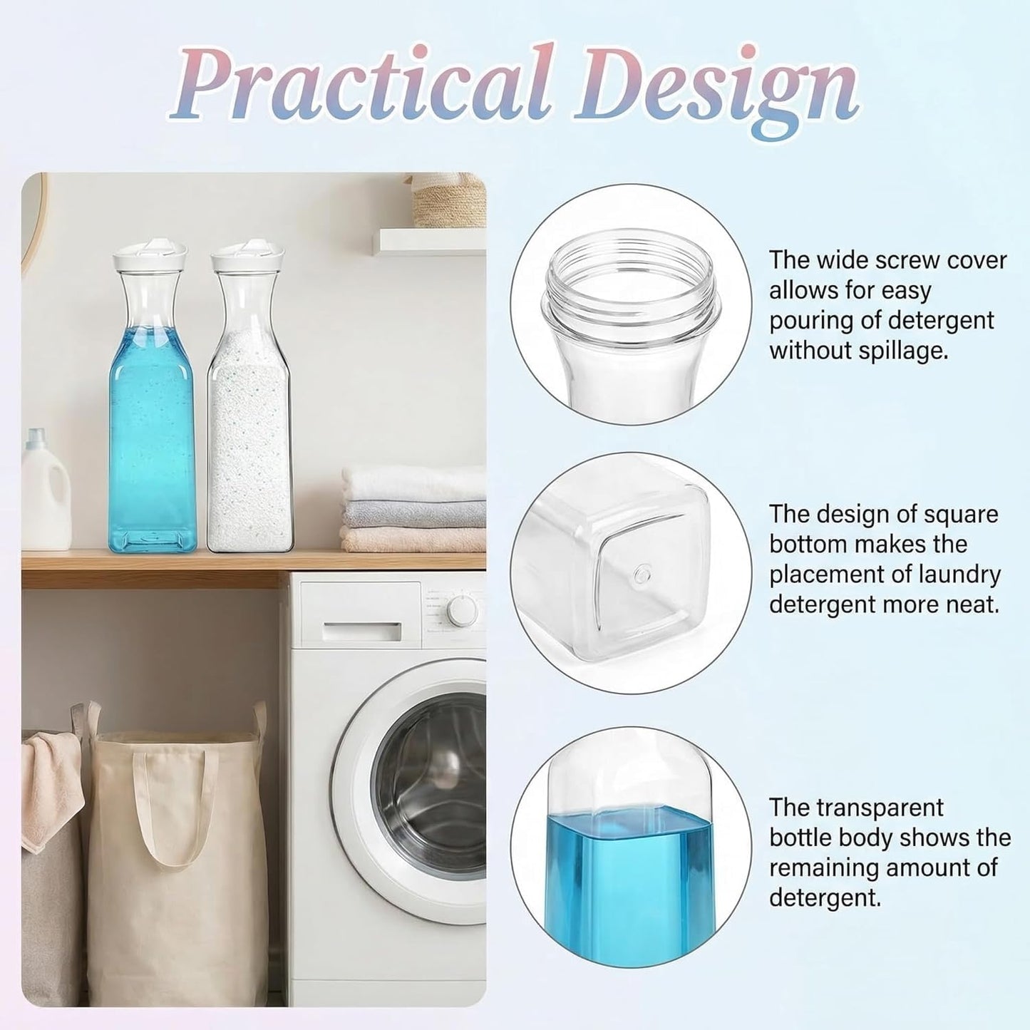 Goaste 8 Pack laundry soap dispenser, 54oz Laundry Detergent Dispenser Bottle with Waterproof Label, Liquid Laundry Detergent Container, Plastic Fabric Softener Organizer for Bleach Powder Beads