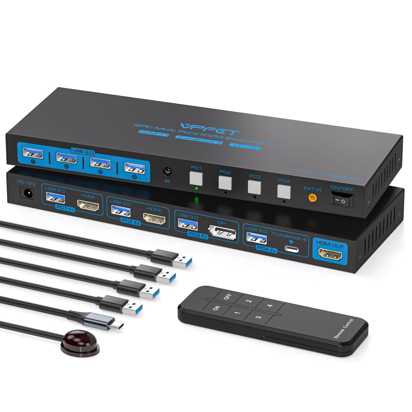 AILVLVNG 4K144Hz KVM Switch 4 Computers 1 Monitor USB3.0 DisplayPort+2HDMI+USB C KVM Switches 4 Ports for 4 Computers Share 1 Monitor and Keyboard Mouse etc. with Wireless Controller