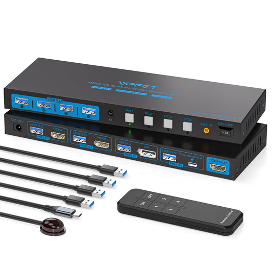 AILVLVNG 4K144Hz KVM Switch 4 Computers 1 Monitor USB3.0 DisplayPort+2HDMI+USB C KVM Switches 4 Ports for 4 Computers Share 1 Monitor and Keyboard Mouse etc. with Wireless Controller