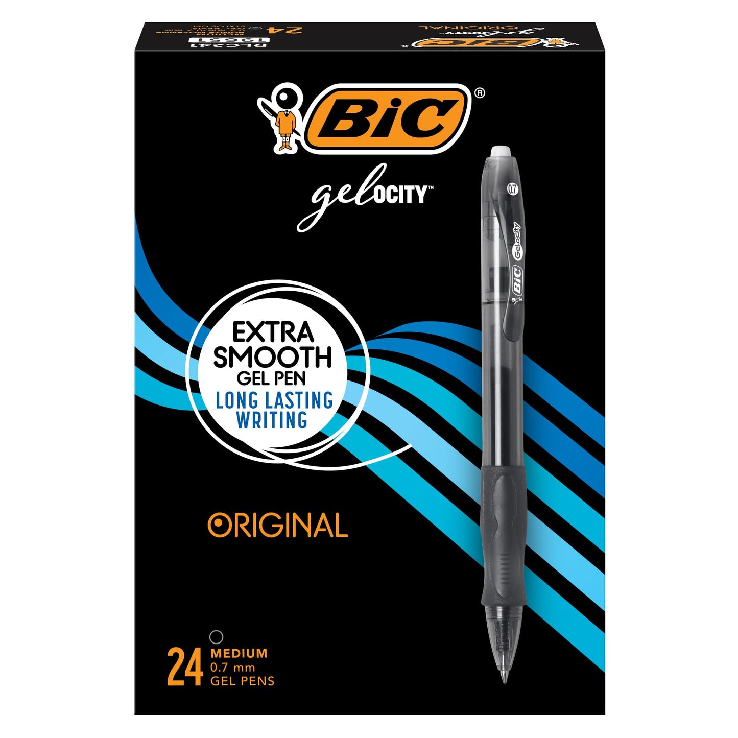 BIC Velocity Retractable Gel Pen, Medium Point, Black, 24-Count