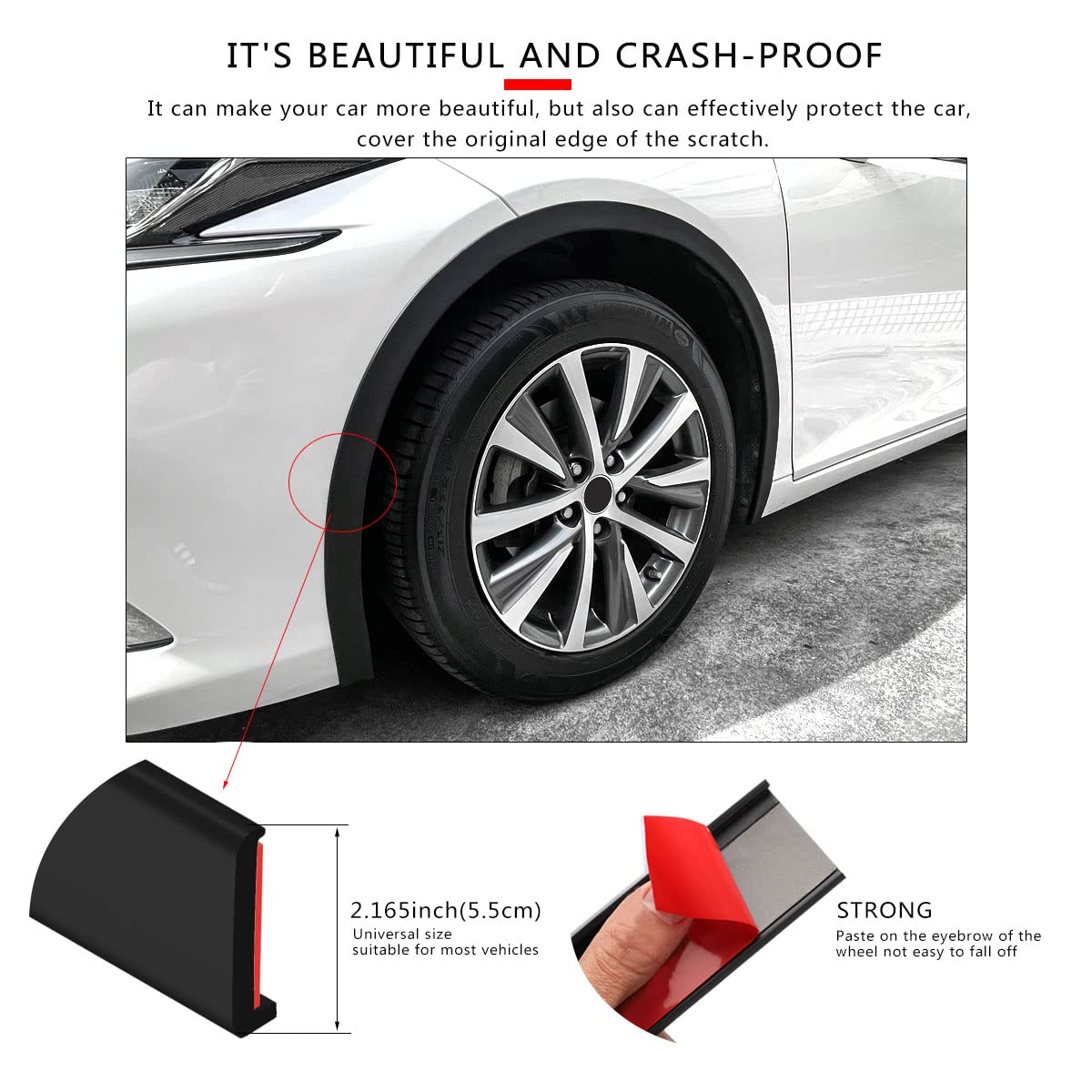 XmuxHai 2.17In(5.5CM)*11.5FT*2PCS Car Wheel Eyebrow Arch Trim Lips Strip Fender Flare Protector Universal Rubber Wheel Eyebrow Protector for Car and Truck Fender Flare Edge Trim (5.5CM)