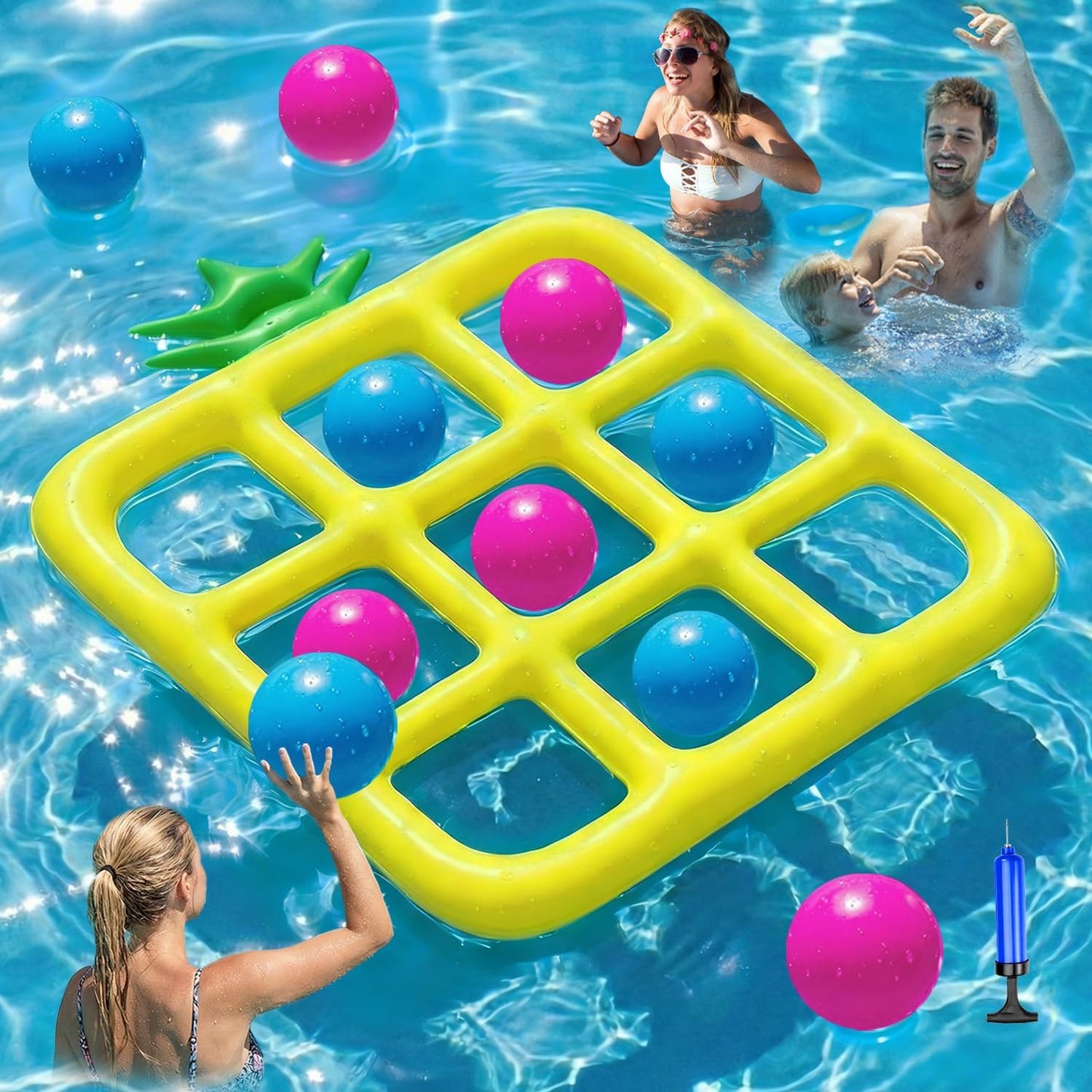 Jasonwell Tic-Tac-Toe Pool Toys Games - Giant Floating Tic Tac Toe Game Float with 10 Balls Pineapple Pool Game Party Toy Floats Yard Field Day Games Outdoor Beach Toys for Adults Teens Kids
