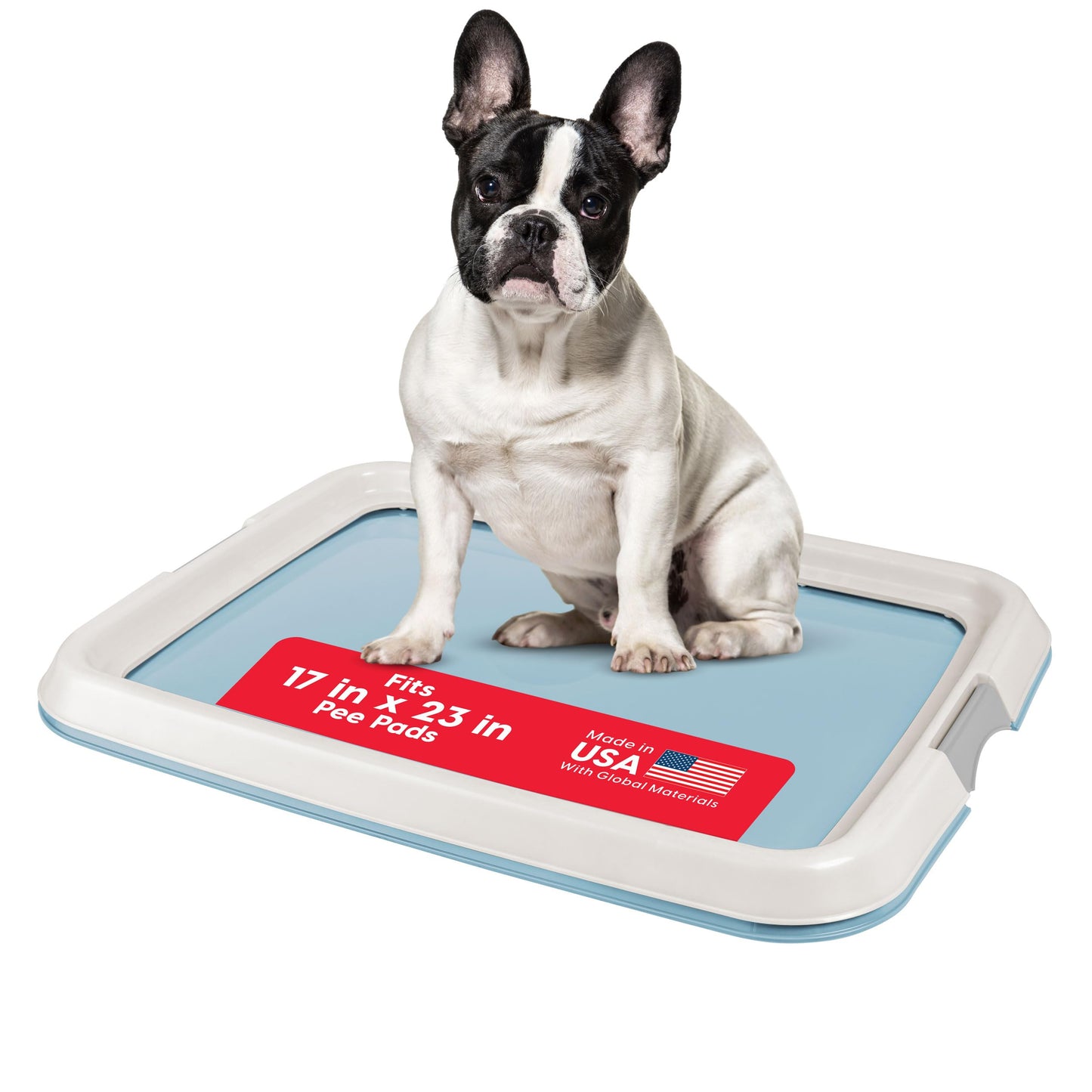 IRIS USA Pee Pad Holder for Small Sized Dog and Puppy Pee Pads, Secured Latches, Non-Skid Feet, High Polish Finish for Easy Cleaning, Leak Protection, Fits 43x58 cm Pad, Blue