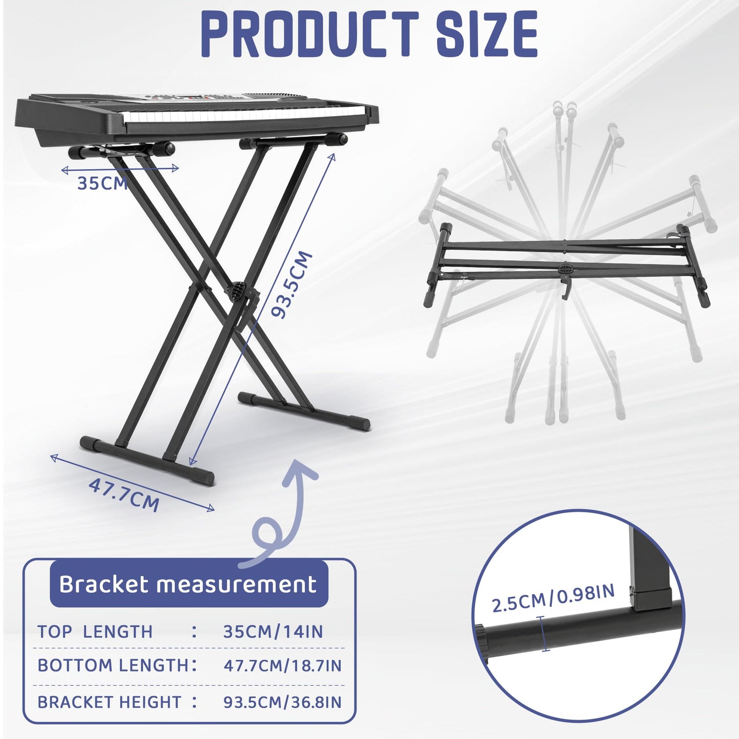 IPEB Double-X Keyboard Stand Adjustable Digital Piano Stand with Locking Straps Height Adjustable for School Musical Program, Choir and Recitals Black