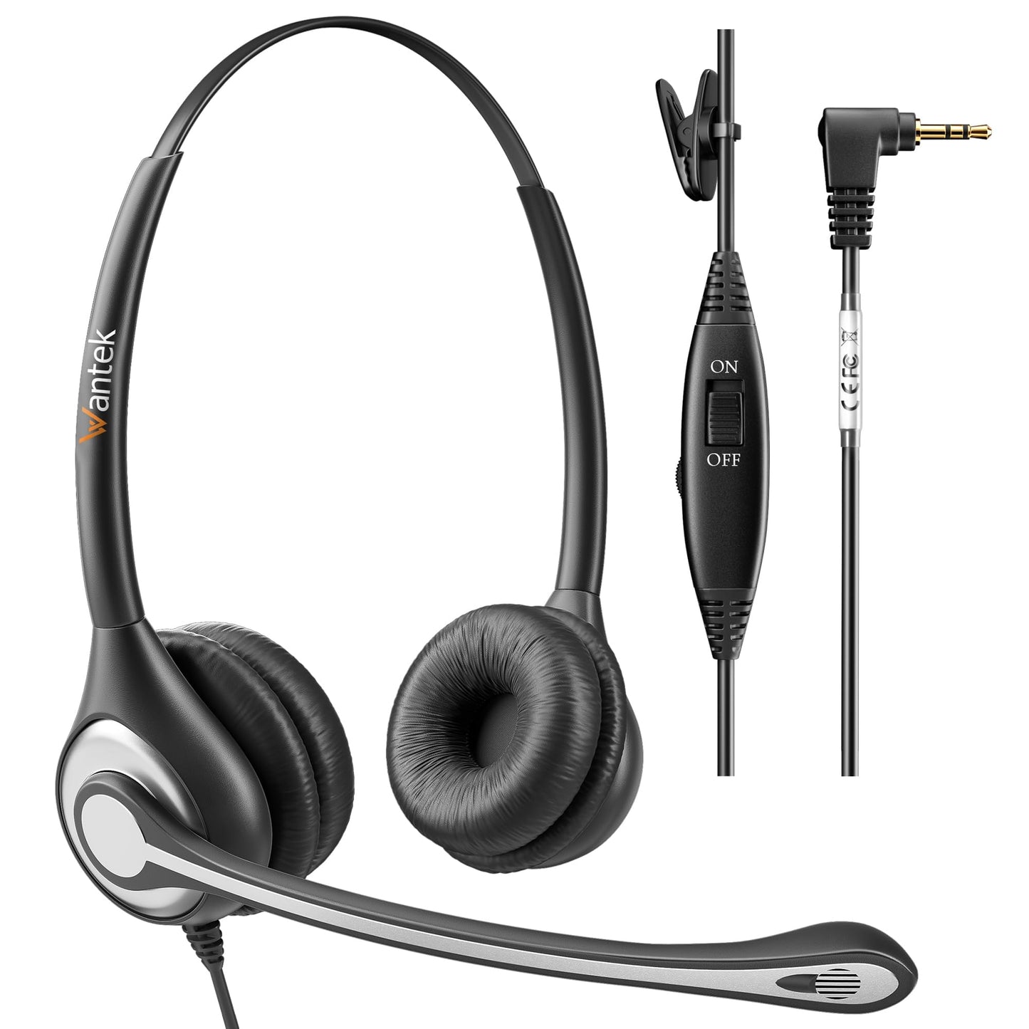 Wantek 2.5mm Telephone Headset Binaural with Noise Canceling Mic for Cisco Linksys SPA Grandstream Polycom Panasonic Zultys Siemens Gigaset Uniden AT&T Office IP and Cordless Dect Phones