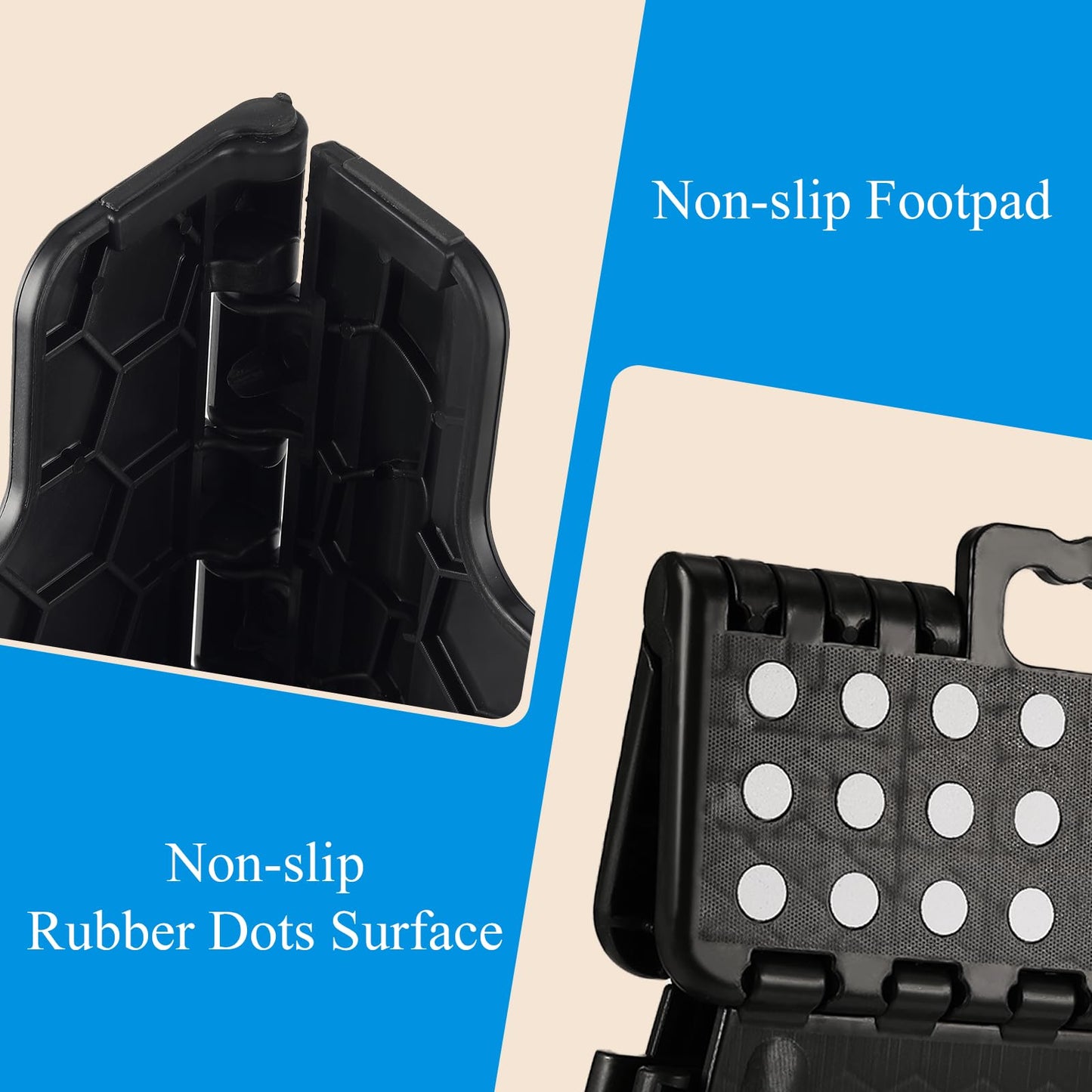 KOADOA Step Stool - Hold Up to 330 lbs, 16 Inch Foldable Foot Stool for Kids Adults, Heavy Duty Plastic Step Stool with Anti-Slip Surface, Carry Handle for Home Indoor Outdoor (Black)