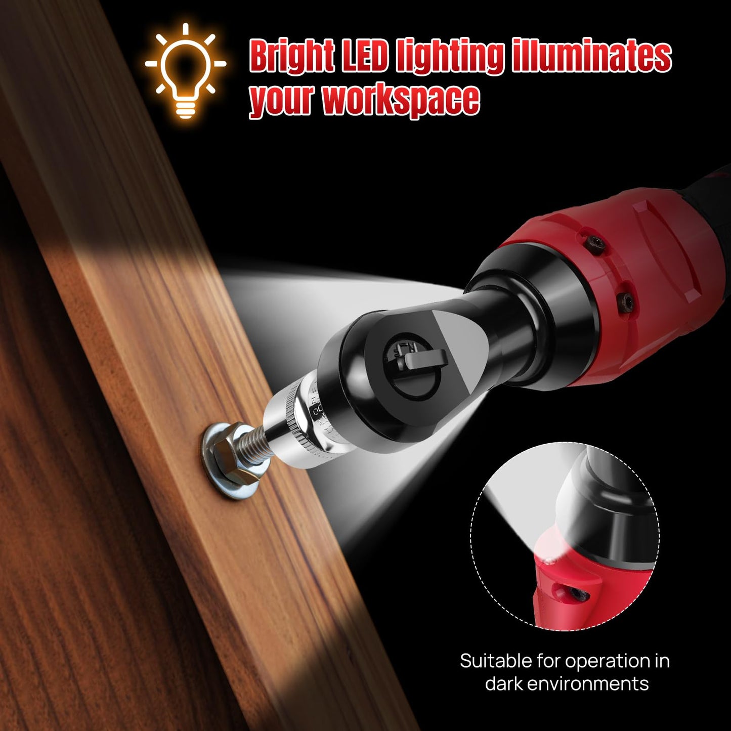 Cordless Electric Ratchet Wrench Kit, 0-2300 RPM 3/8 Inch Power Ratchet Wrench with Variable Speed Trigger 2X 1.5Ah Li-Ion Batteries, 7 Sockets, Fast Charge -Red