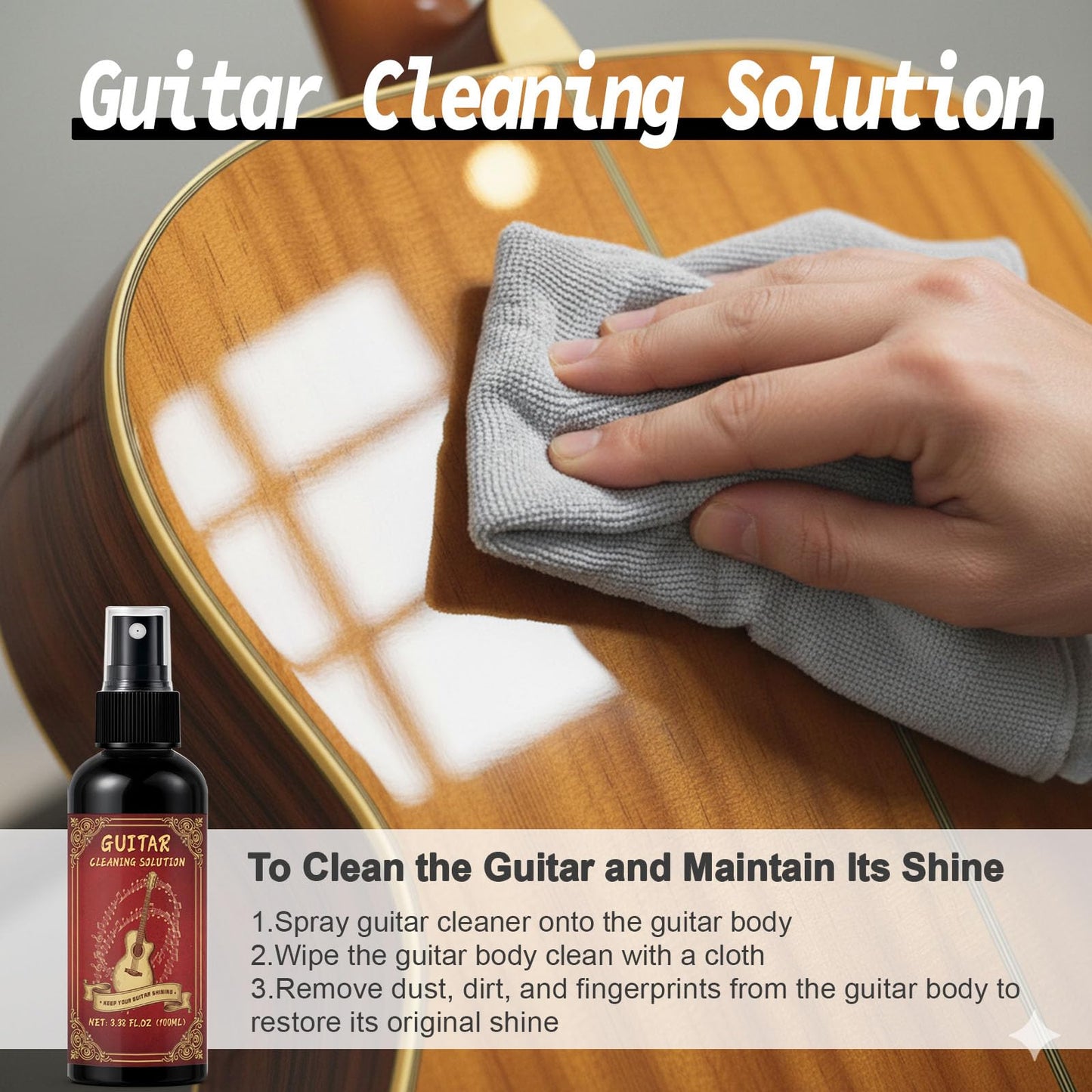9pcs Guitar Cleaning Kit with Fret Polish, Guitar Cleaner Prevents Wear, Fading, and Cracking, While Keeping Your Instrument in Its Best Appearance and Sound Quality at All Times