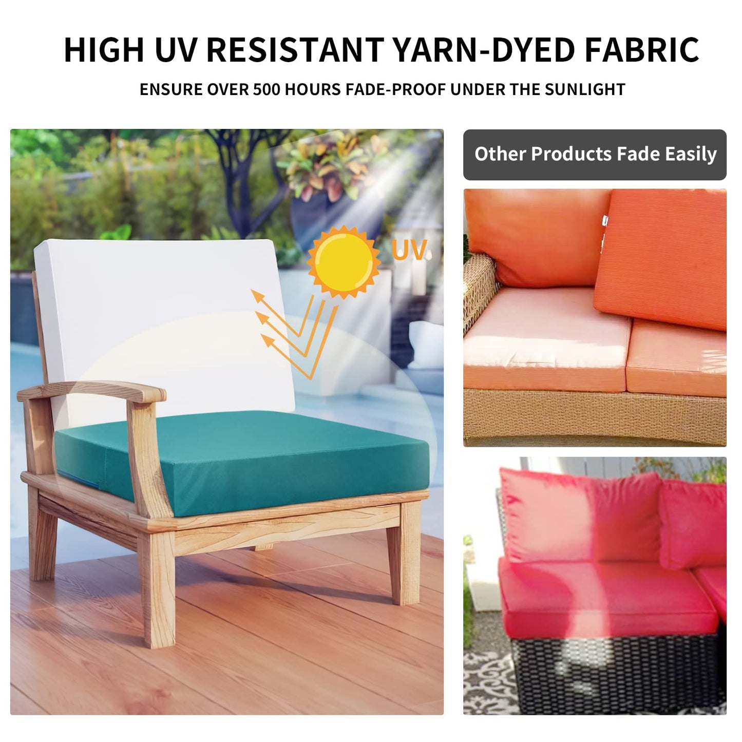 Easy-Going Patio Furniture Non-Slip Cushion Covers Outdoor Seat Cushion Waterproof Covers with Zipper 22x20x4 in 4 Pieces, Teal
