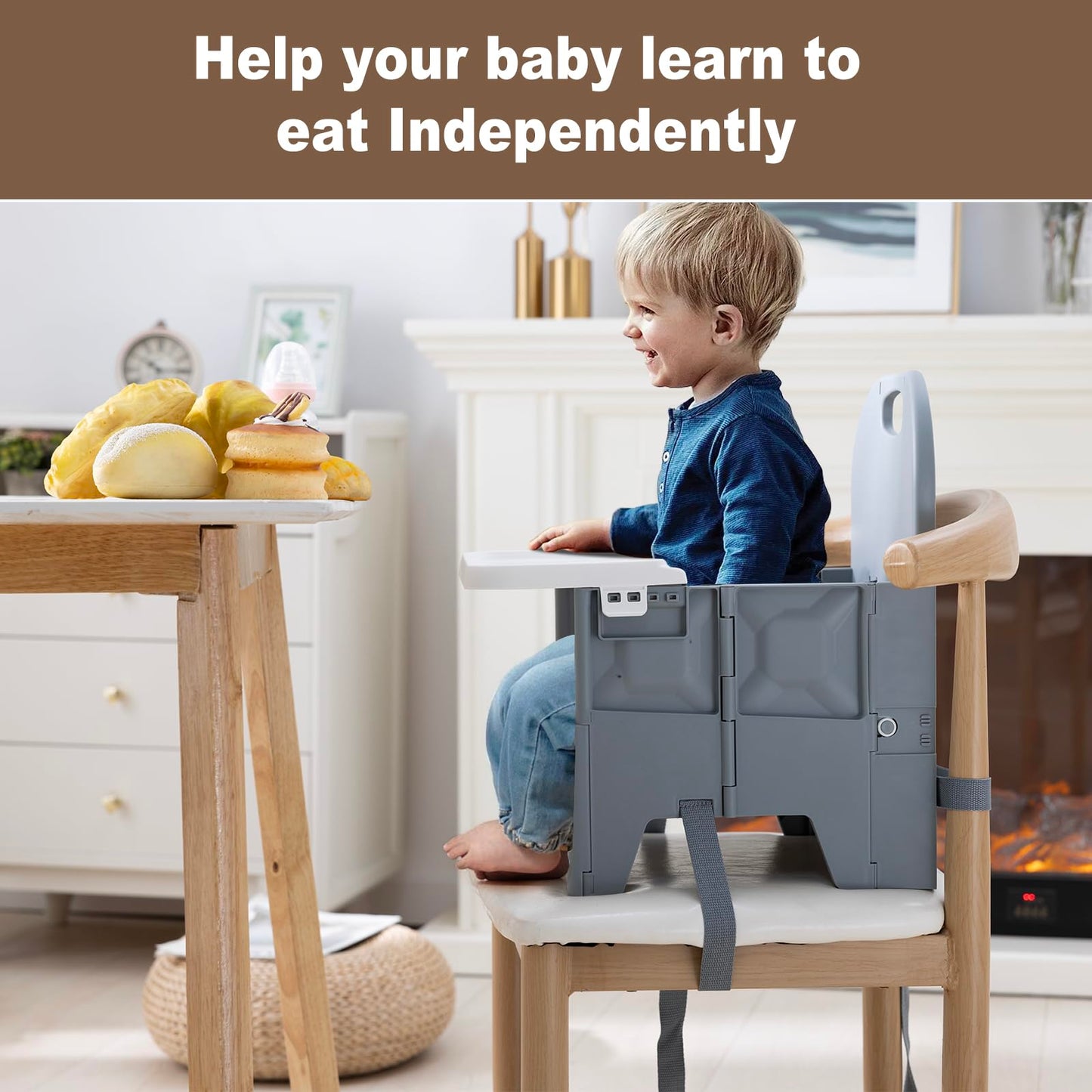 Compact Folding Floor Seat for Dining Table,Travel Booster Seat for Baby,Full Body Washable, Portable Highchair Easy Fold and Go,Gray