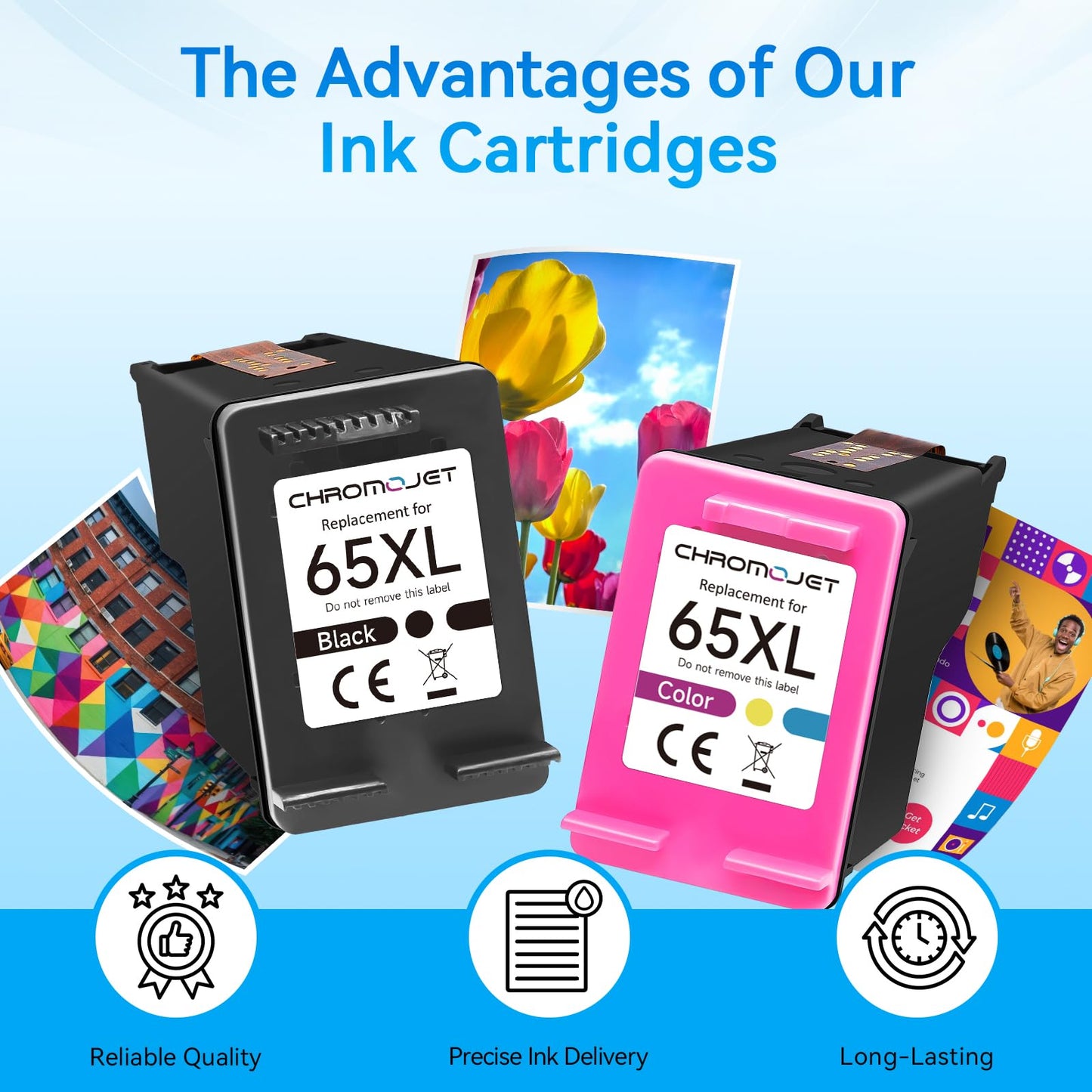 Chromojet 65XL Ink Cartridge Black Color Combo Pack Compatible for HP 65 Ink Cartridges fit for DeskJet 3755 2655 3752 2600 3700 2652 3720 2622 2620 Envy 5055 5052 5000 5010 5070 5030 Printer,2 Pack