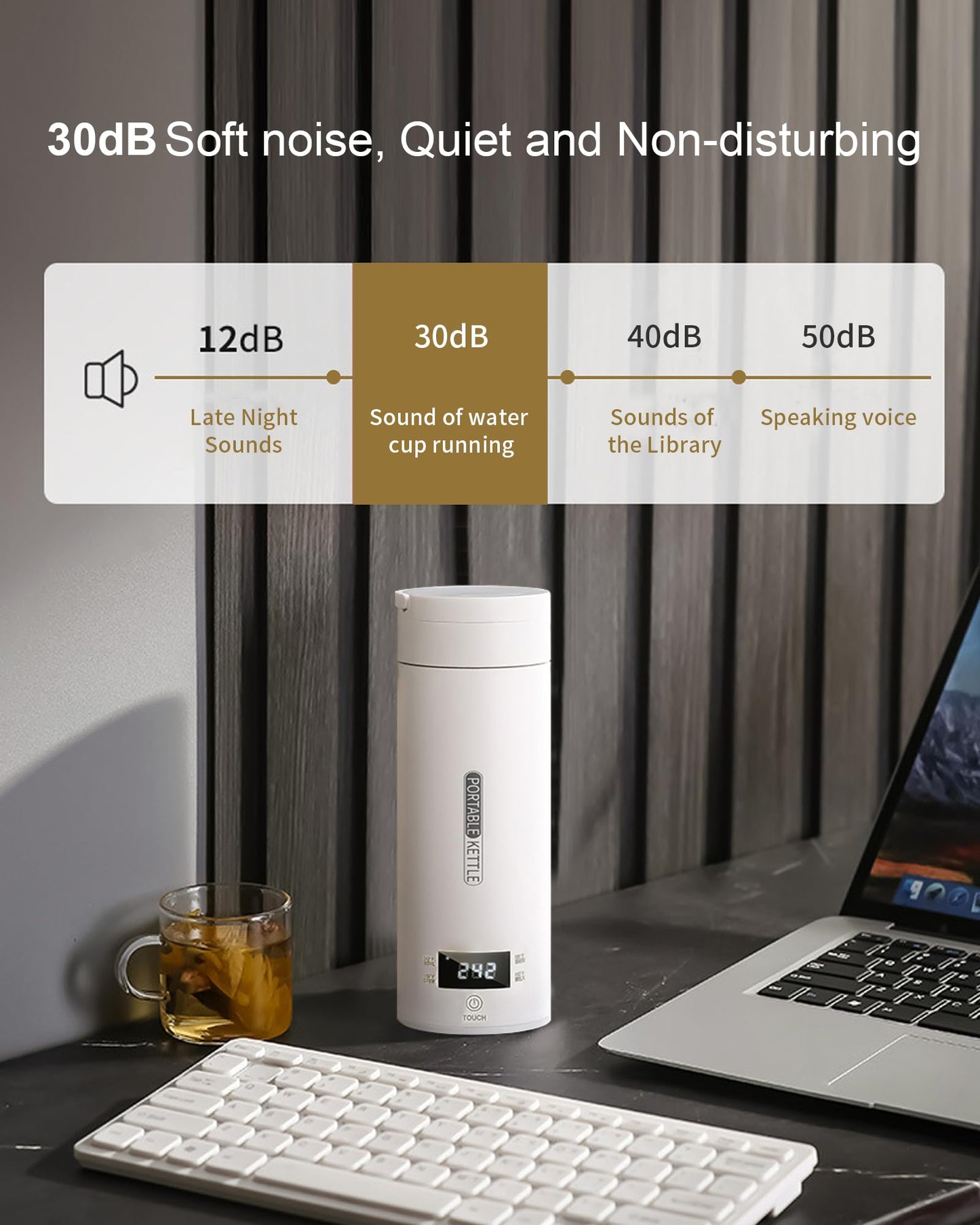 VICBINLY Travel Electric Tea Kettle, 450ml Portable Kettle, Mini Tea Kettle, One Cup Hot Water Boiler Mini Kettle Automatic Shut Off, Temperature Control, White TKB03